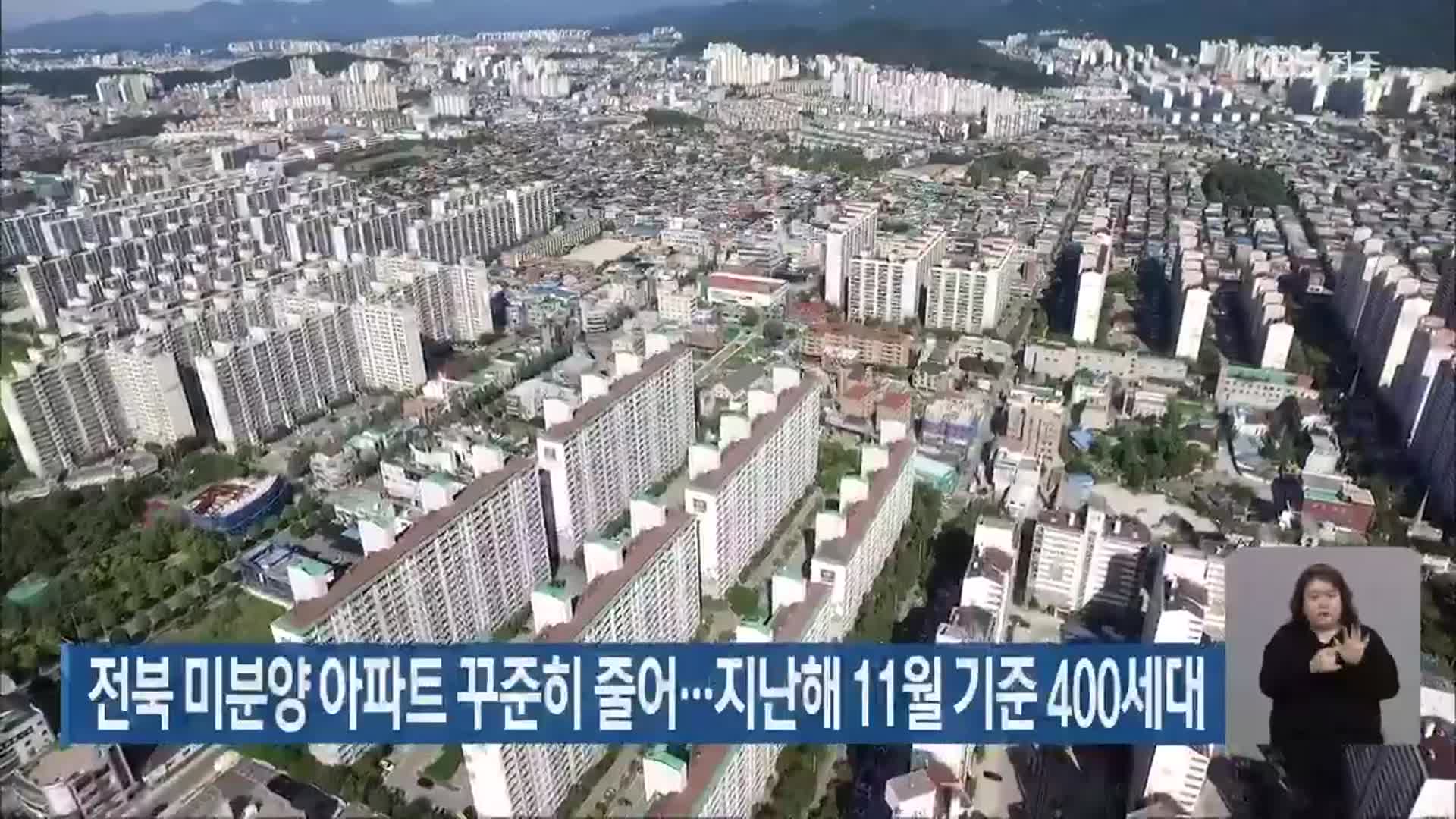 전북 미분양 아파트 꾸준히 줄어…지난해 11월 기준 400세대