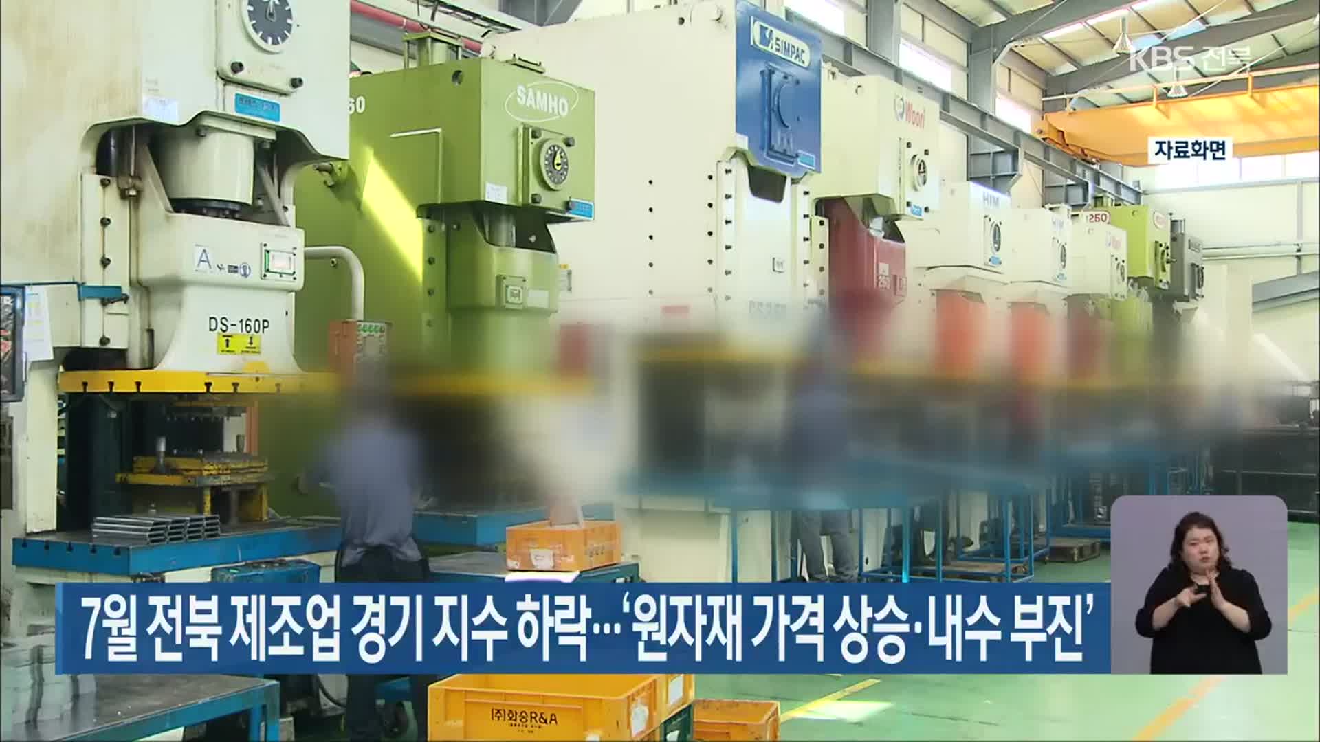 7월 전북 제조업 경기 지수 하락…‘원자재 가격 상승·내수 부진’
