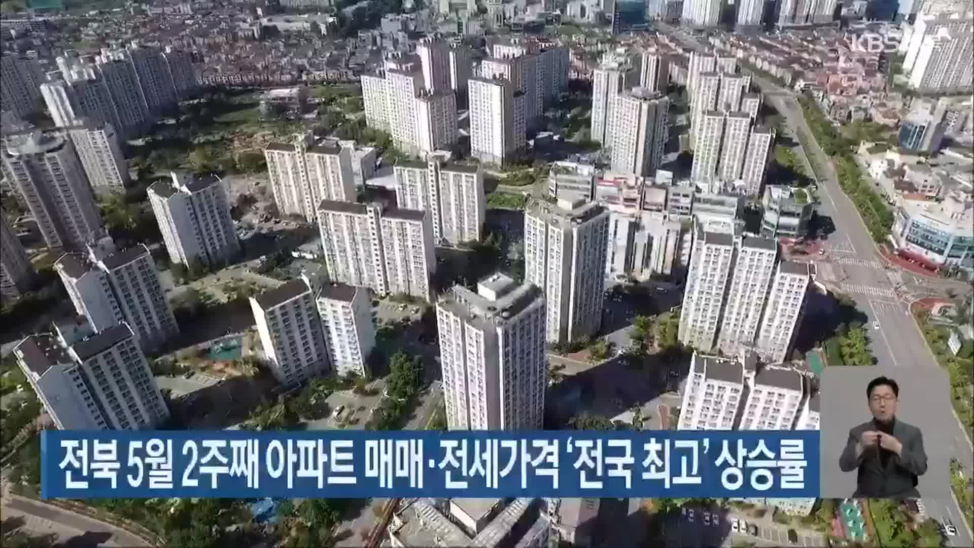 전북 5월 2주째 아파트 매매·전세가격 ‘전국 최고’ 상승률