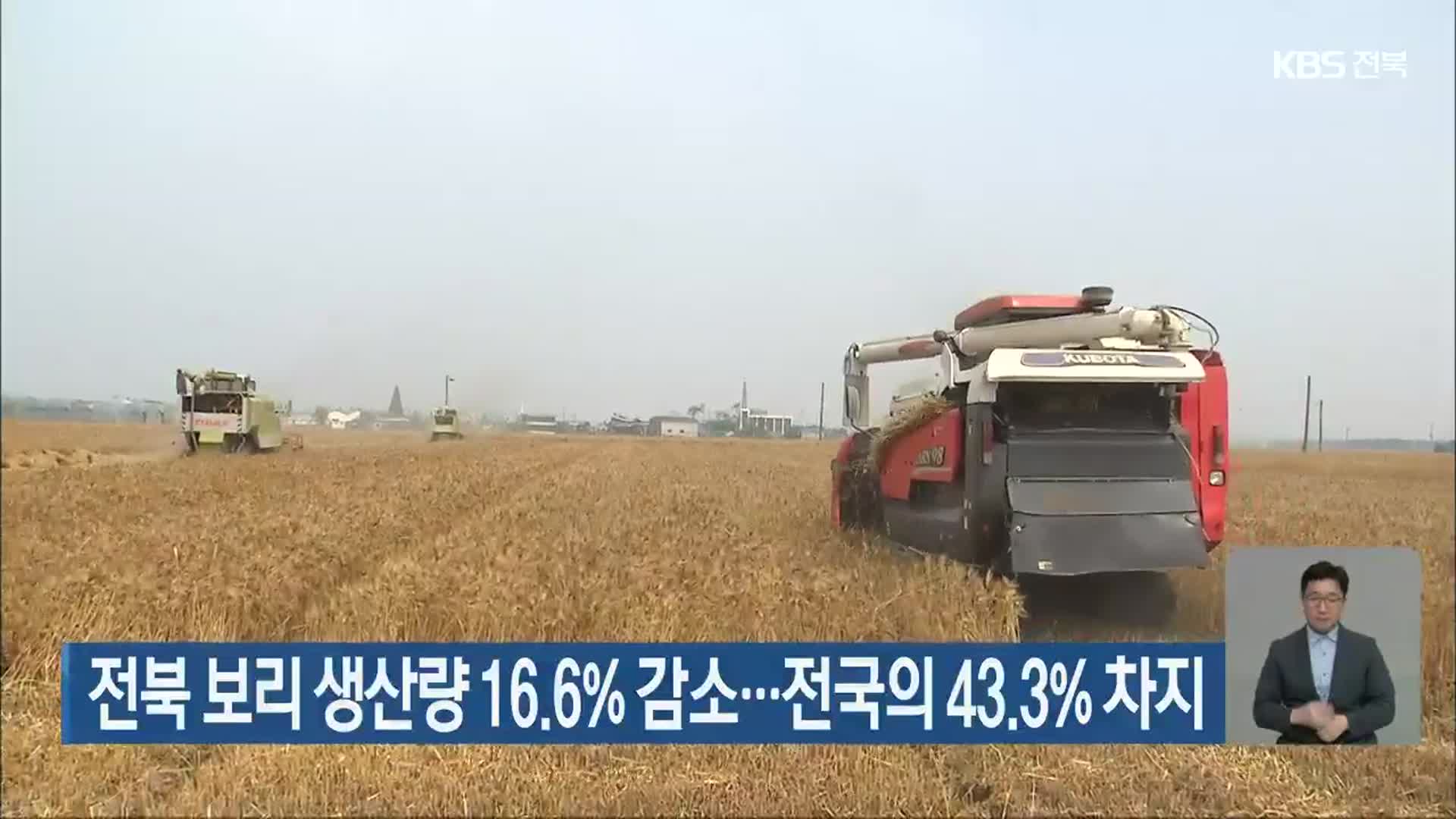 전북 보리 생산량 16.6% 감소…전국의 43.3% 차지