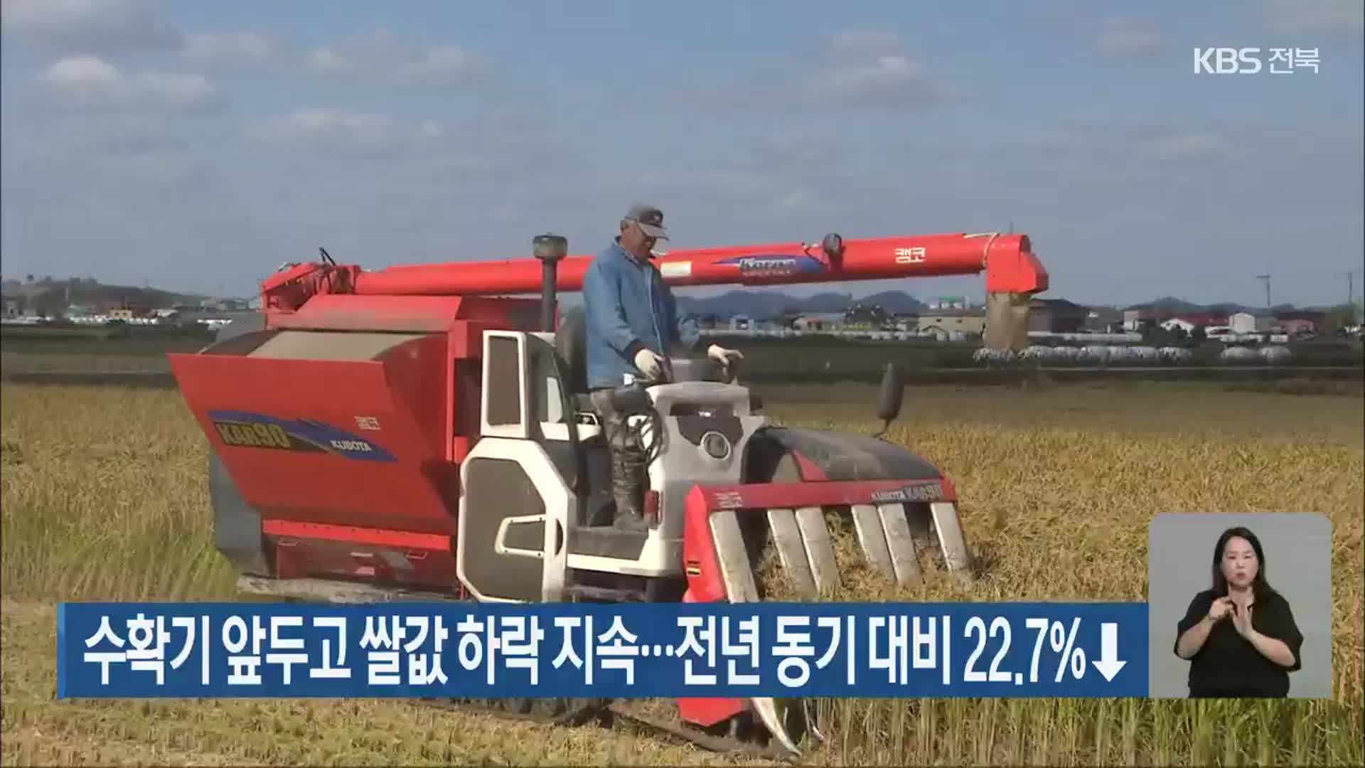 수확기 앞두고 쌀값 하락 지속…전년 동기 대비 22.7%↓