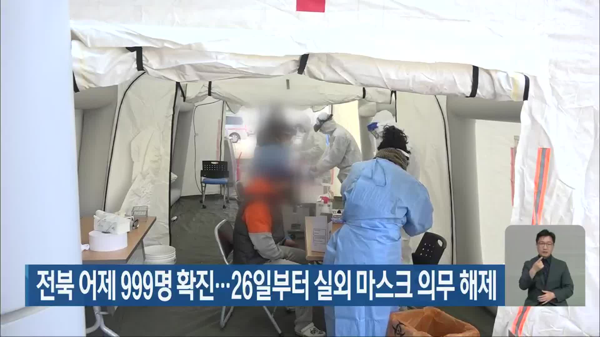 전북 어제 999명 확진…26일부터 실외 마스크 의무 해제