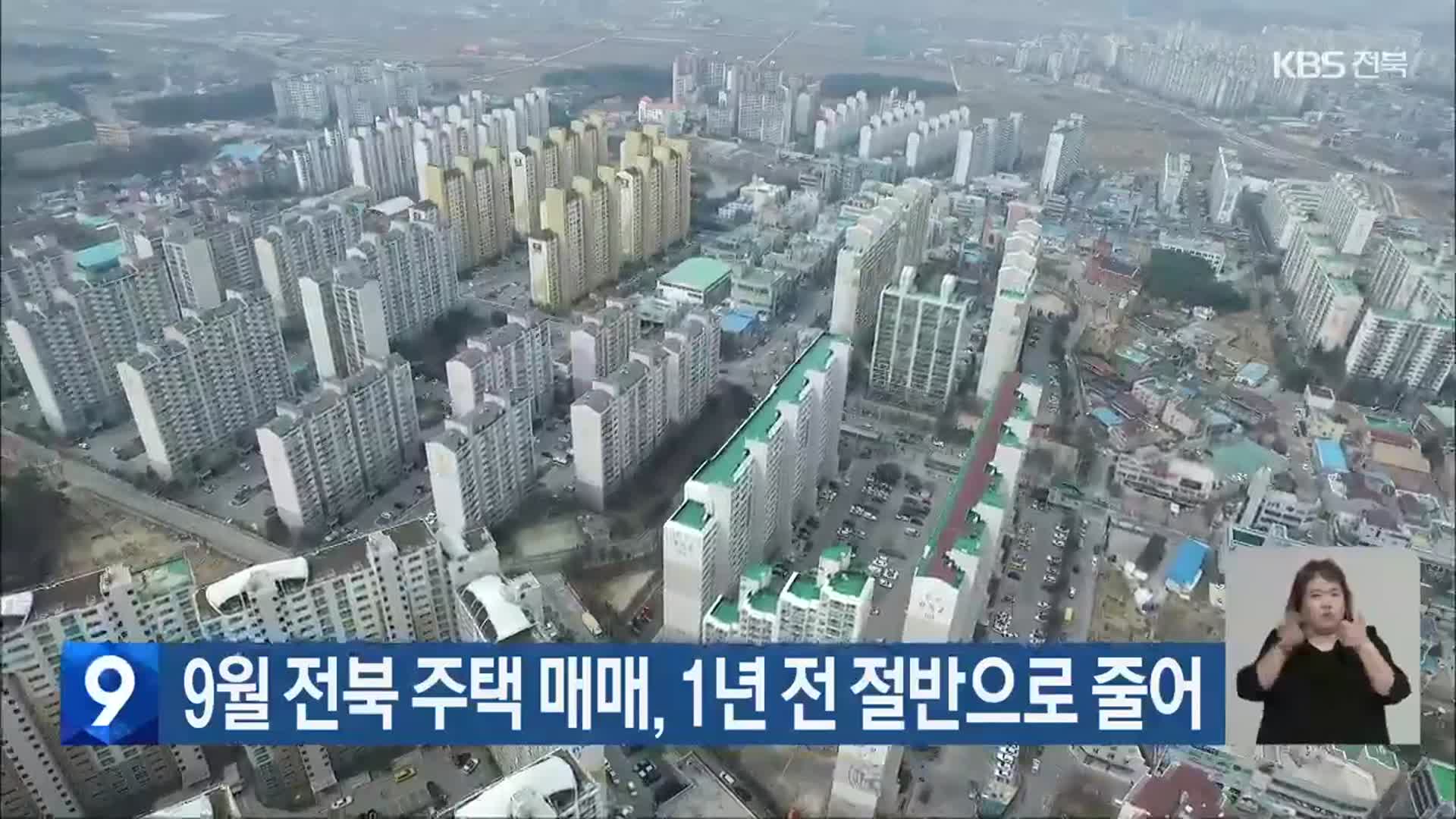 9월 전북 주택 매매, 1년 전 절반으로 줄어