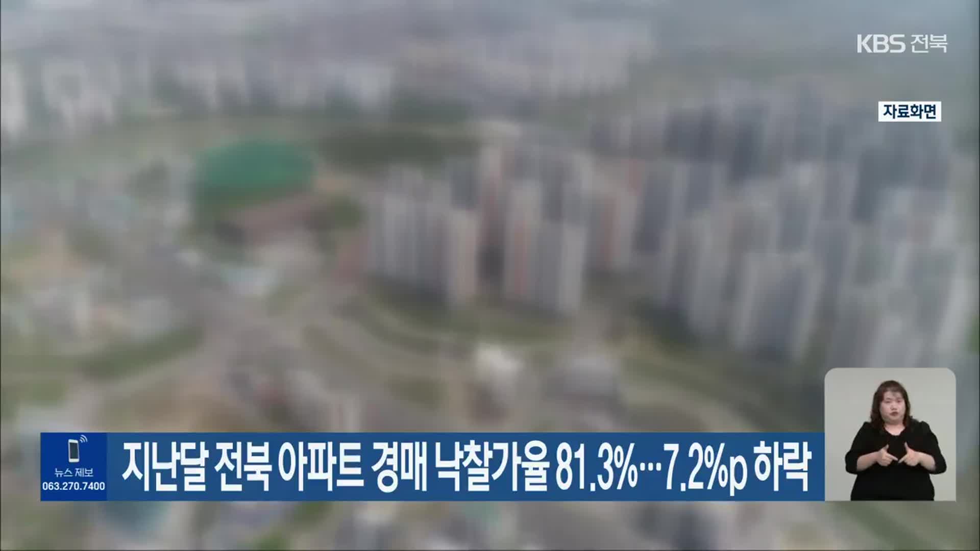 지난달 전북 아파트 경매 낙찰가율 81.3%…7.2%p 하락