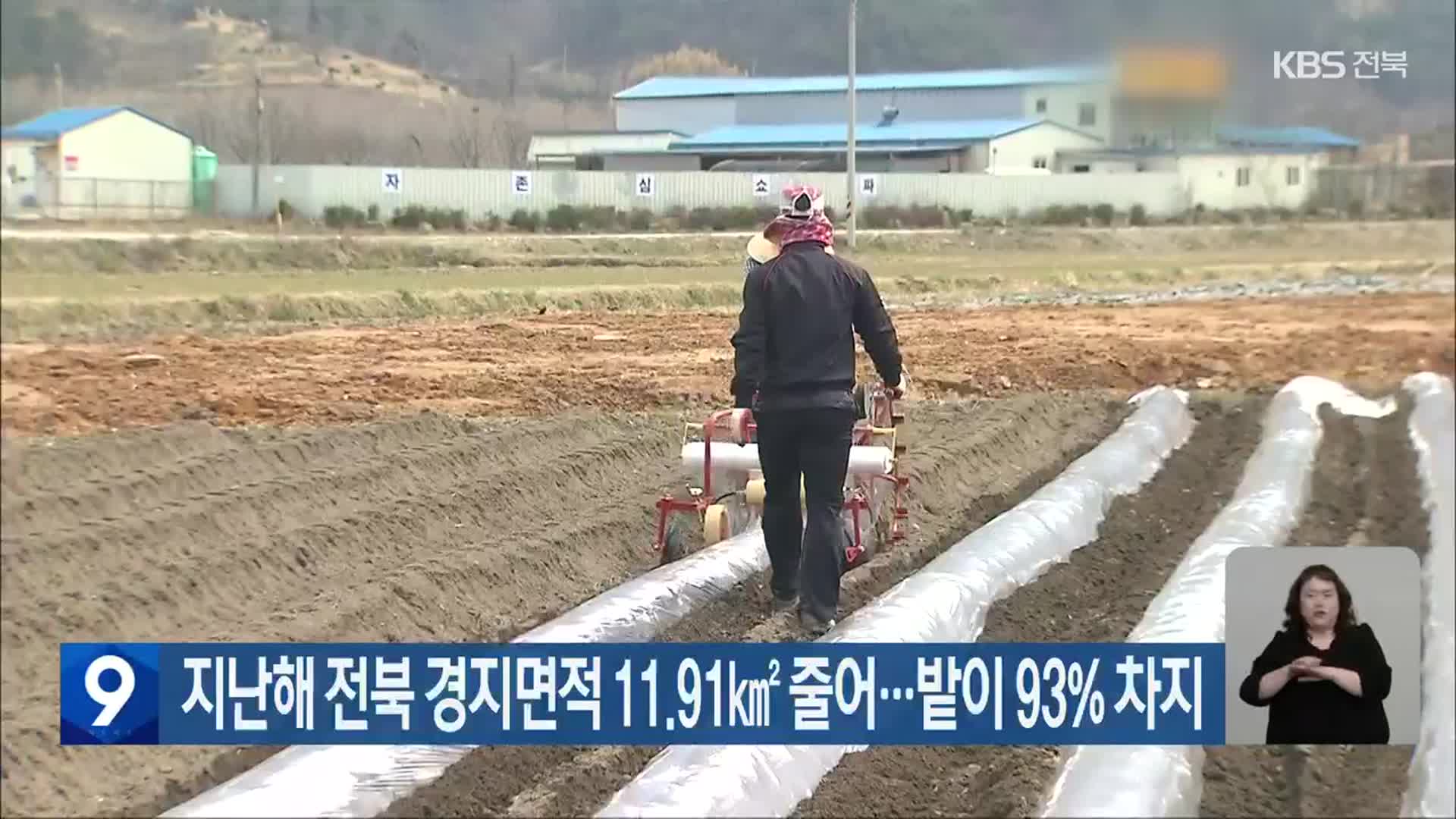 지난해 전북 경지면적 11.91㎢ 줄어…밭이 93% 차지