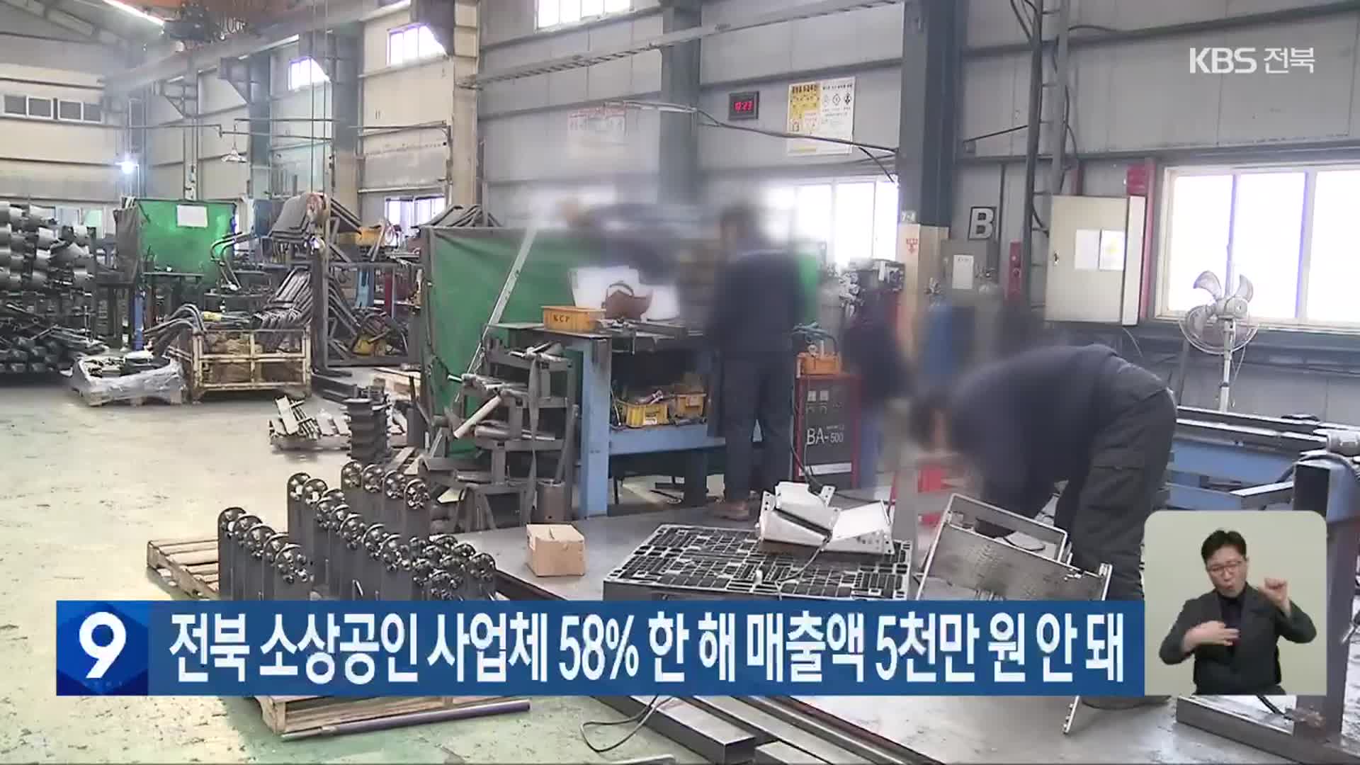 전북 소상공인 사업체 58% 한 해 매출액 5천만 원 안 돼