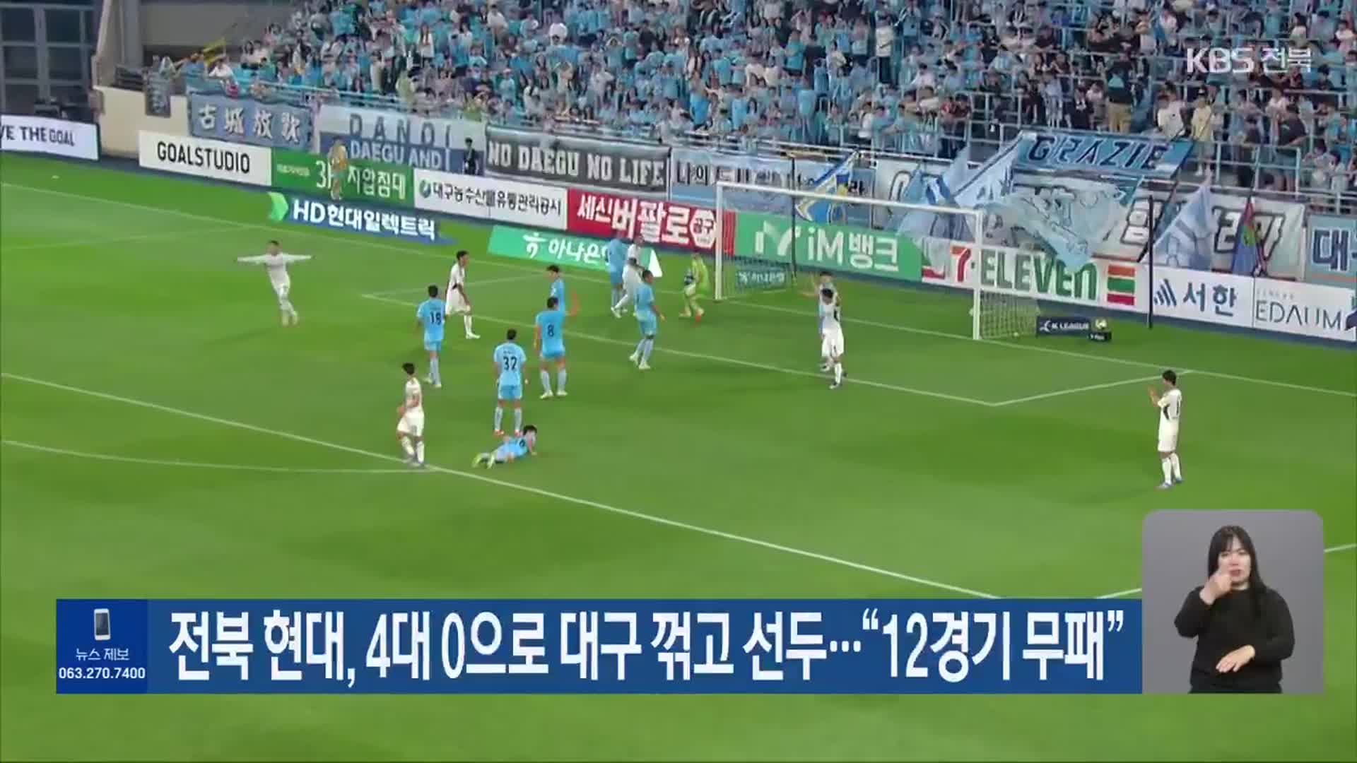 전북 현대, 4대 0으로 대구 꺾고 선두…“12경기 무패”