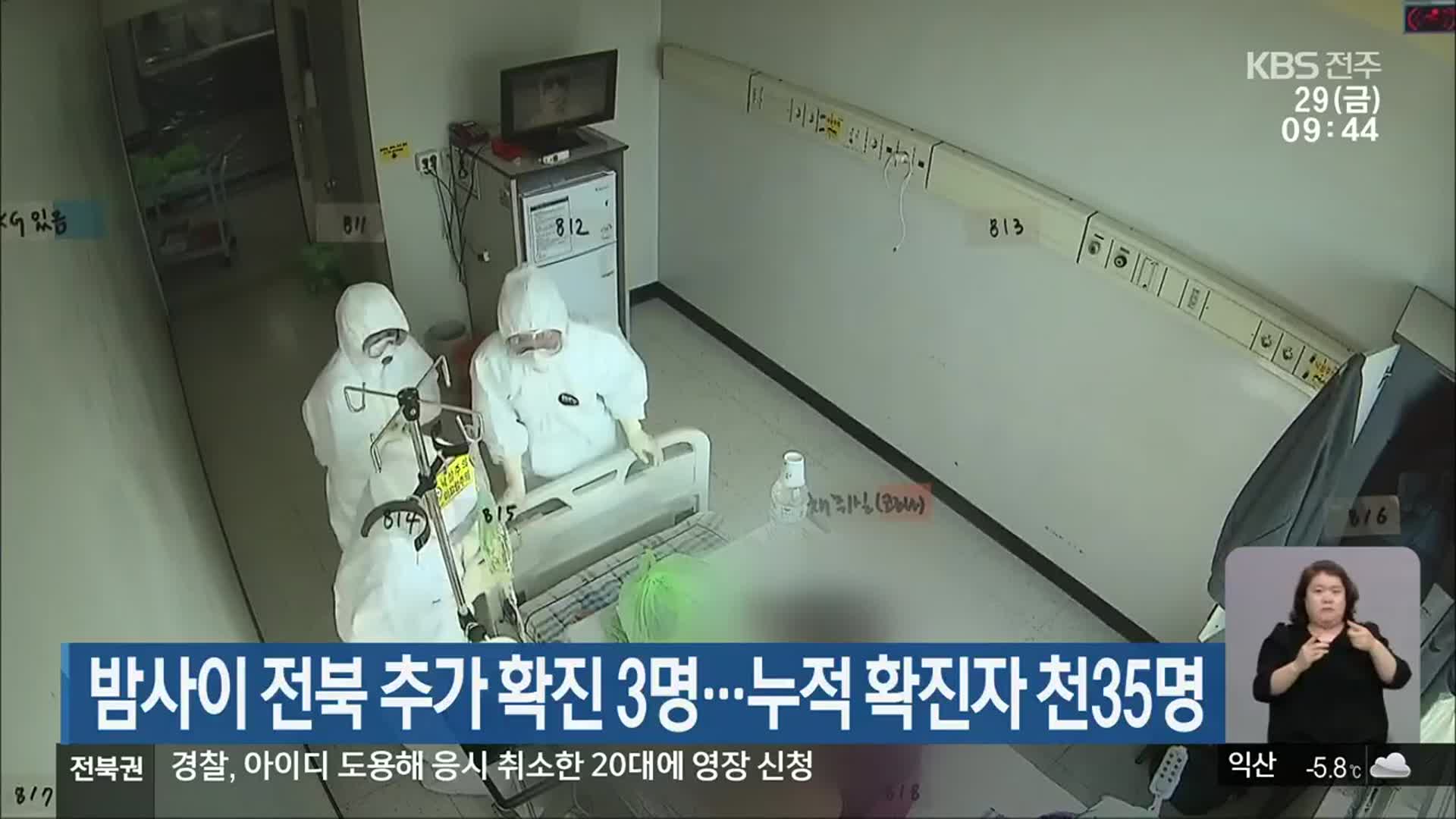 밤사이 전북 추가 확진 3명…누적 확진자 1,035명
