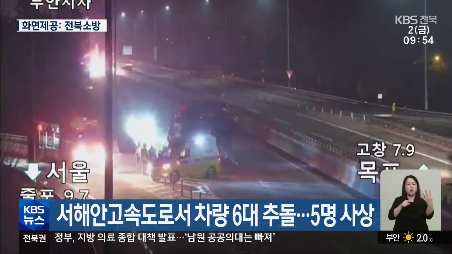 서해안고속도로서 차량 6대 추돌…5명 사상