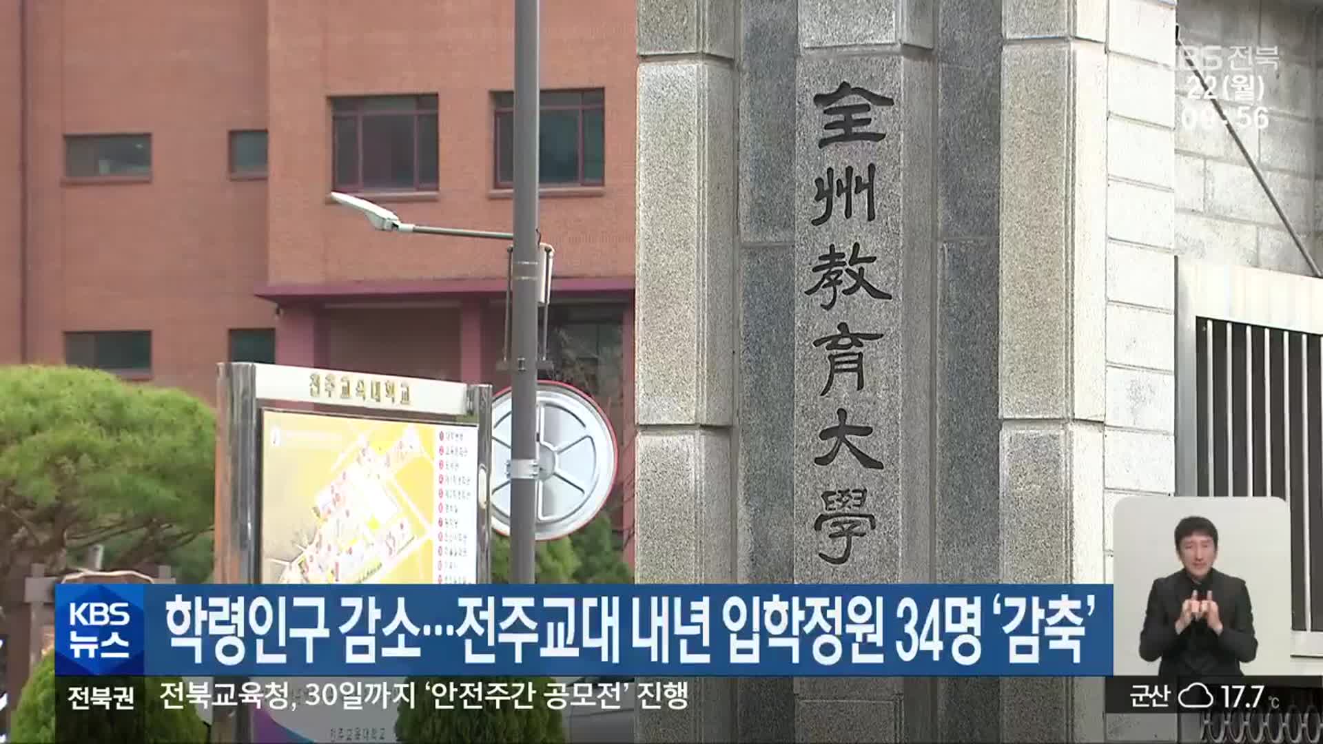 학령인구 감소…전주교대 내년 입학정원 34명 ‘감축’