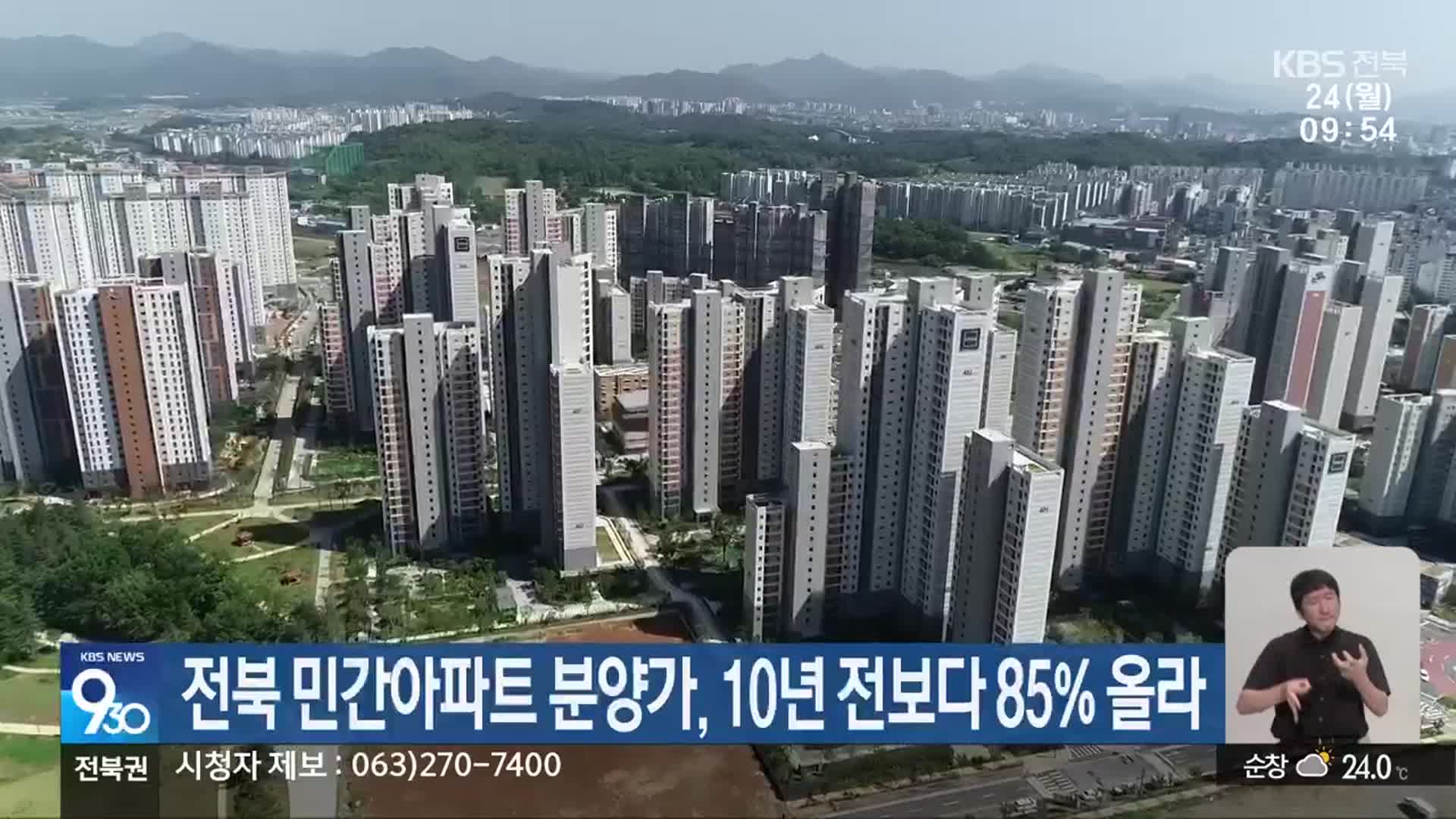 전북 민간아파트 분양가, 10년 전보다 85％ 올라