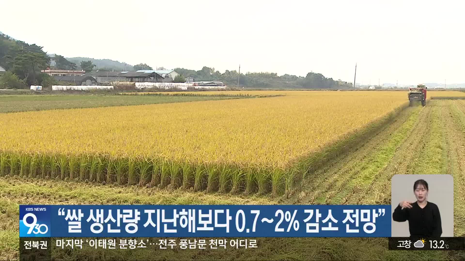 “쌀 생산량 지난해보다 0.7~2% 감소 전망”