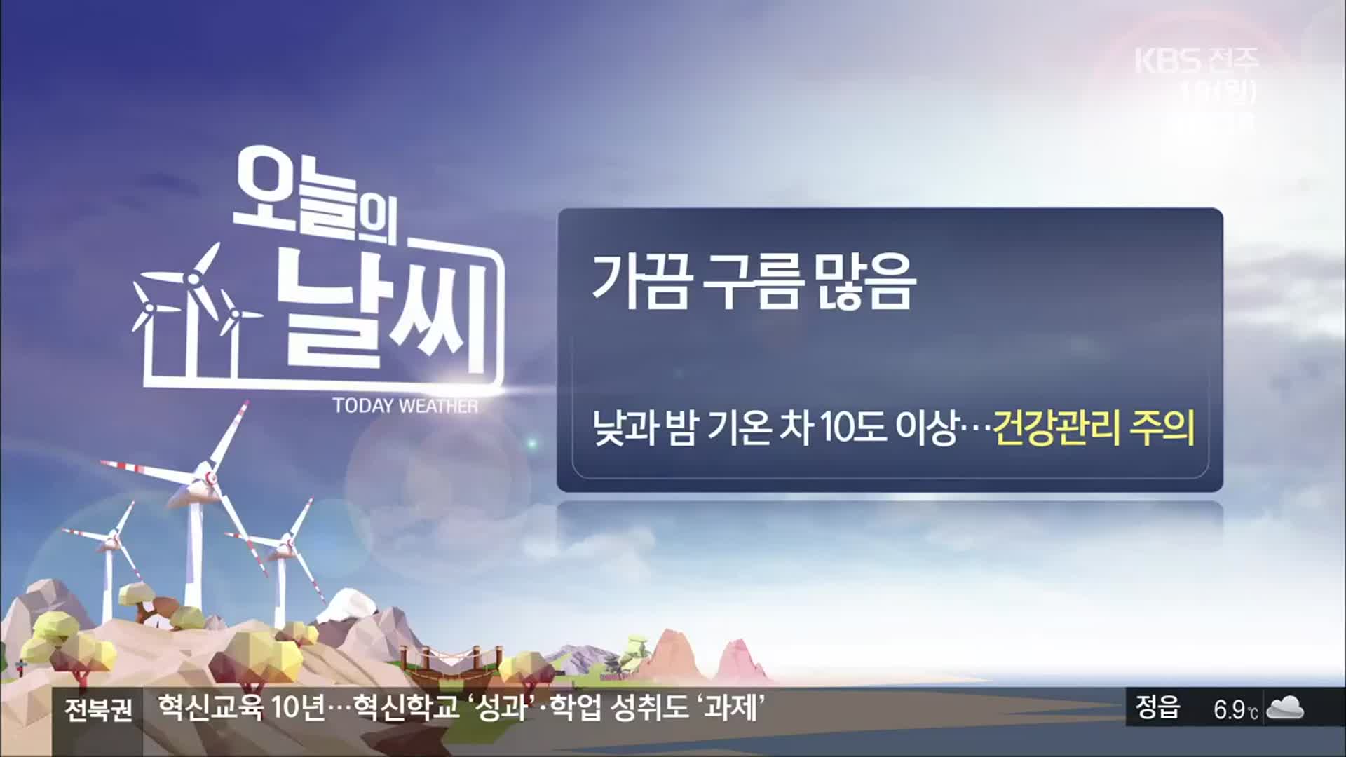 [날씨] 전북 오늘 가끔 구름 많음…큰 일교차 주의