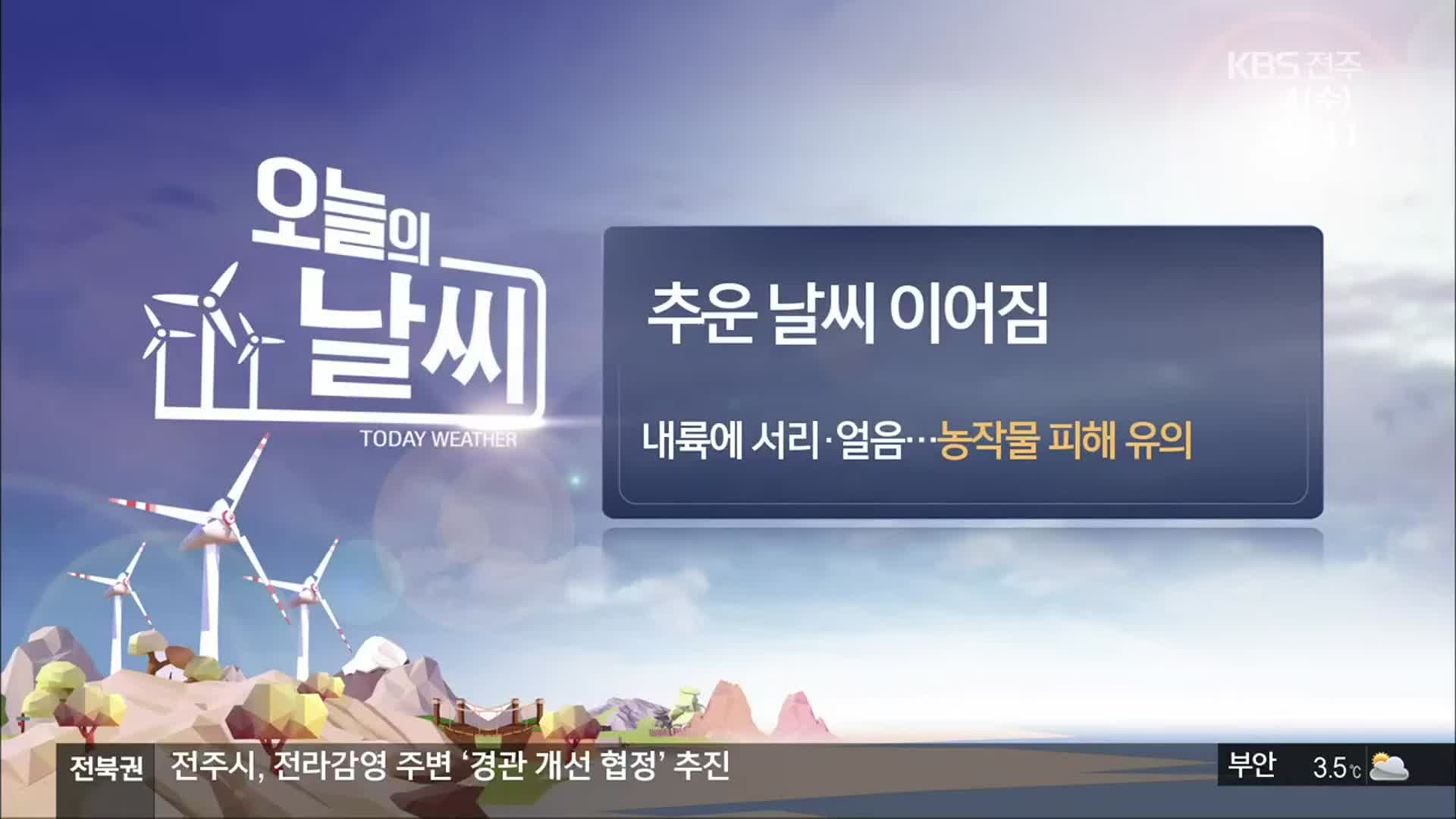 [날씨] 전북 추운 날씨 이어져…농작물 서리 피해 주의