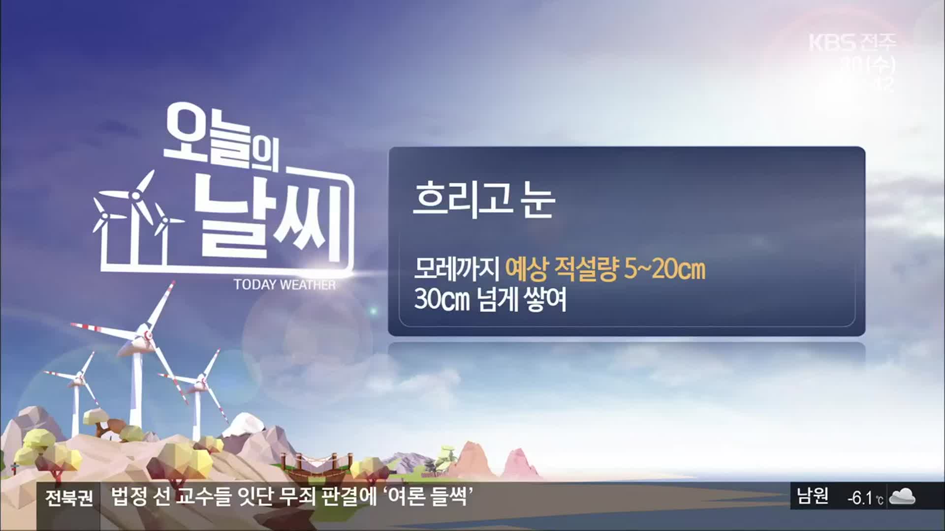 [날씨] 전북 오늘 흐리고 눈…모레까지 최대 20㎝