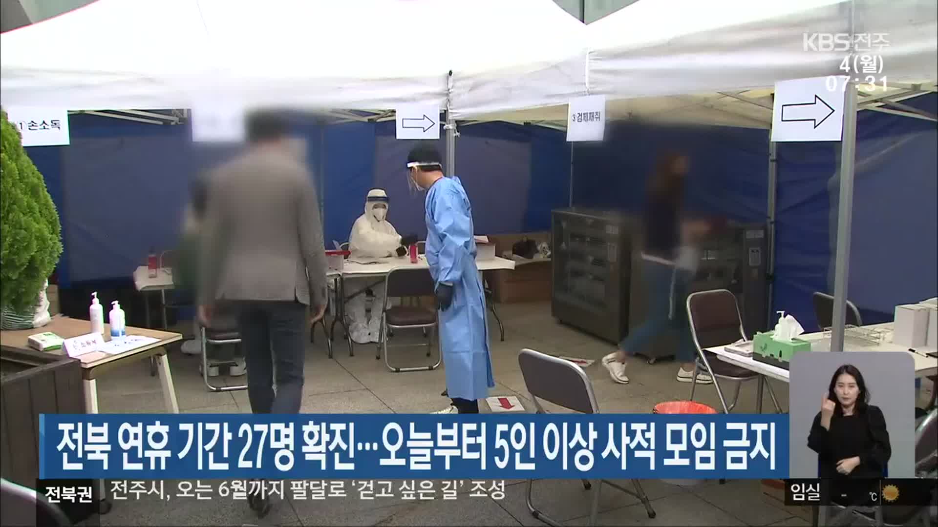 전북 연휴 기간 27명 확진…오늘부터 5인 이상 사적 모임 금지