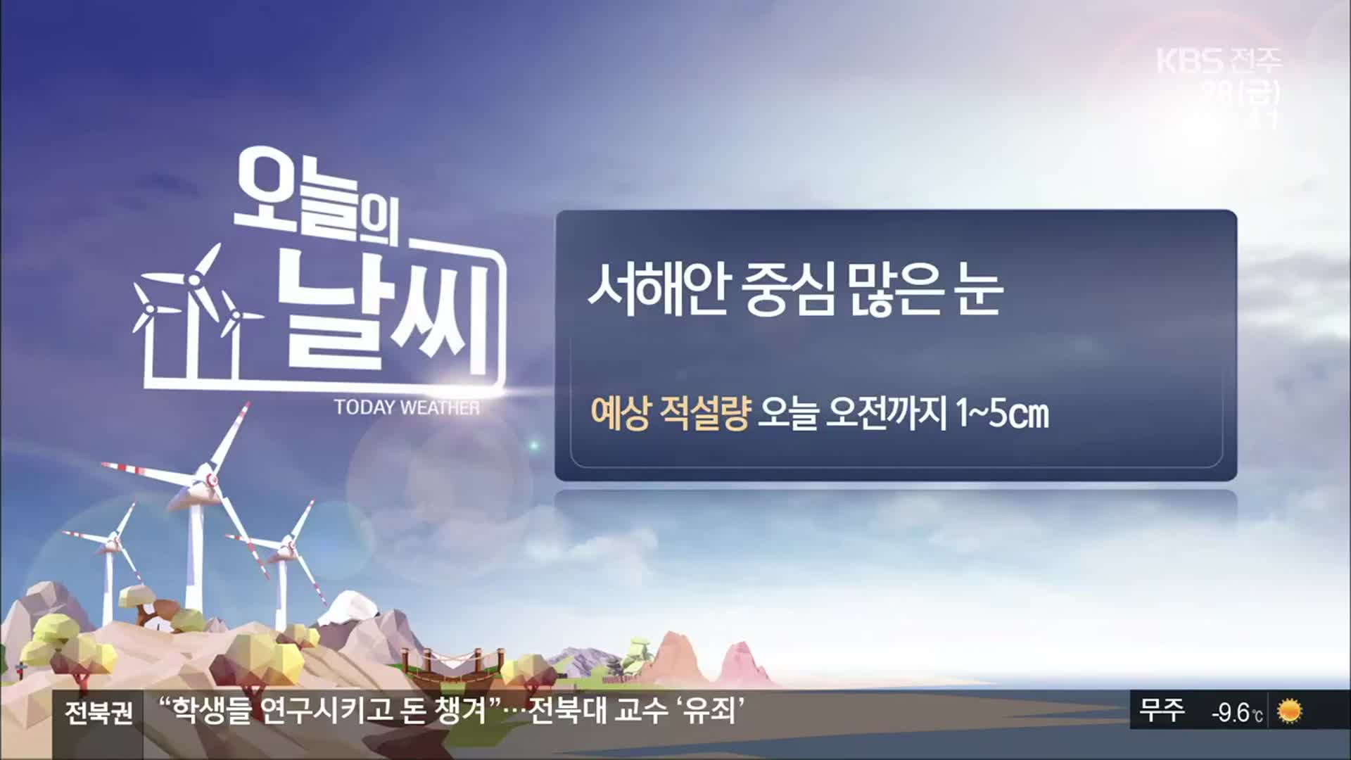 [날씨] 전북 서해안 중심 많은 눈…오전까지 예상 적설량 1~5㎝