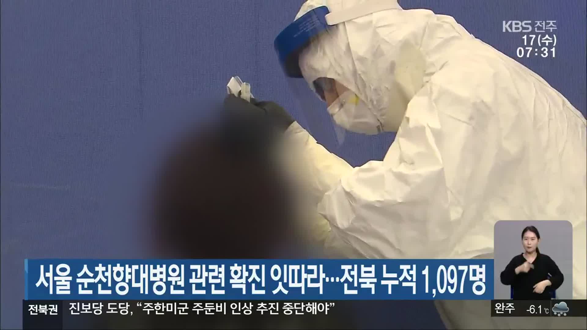 서울 순천향대병원 관련 확진 잇따라…전북 누적 1,097명