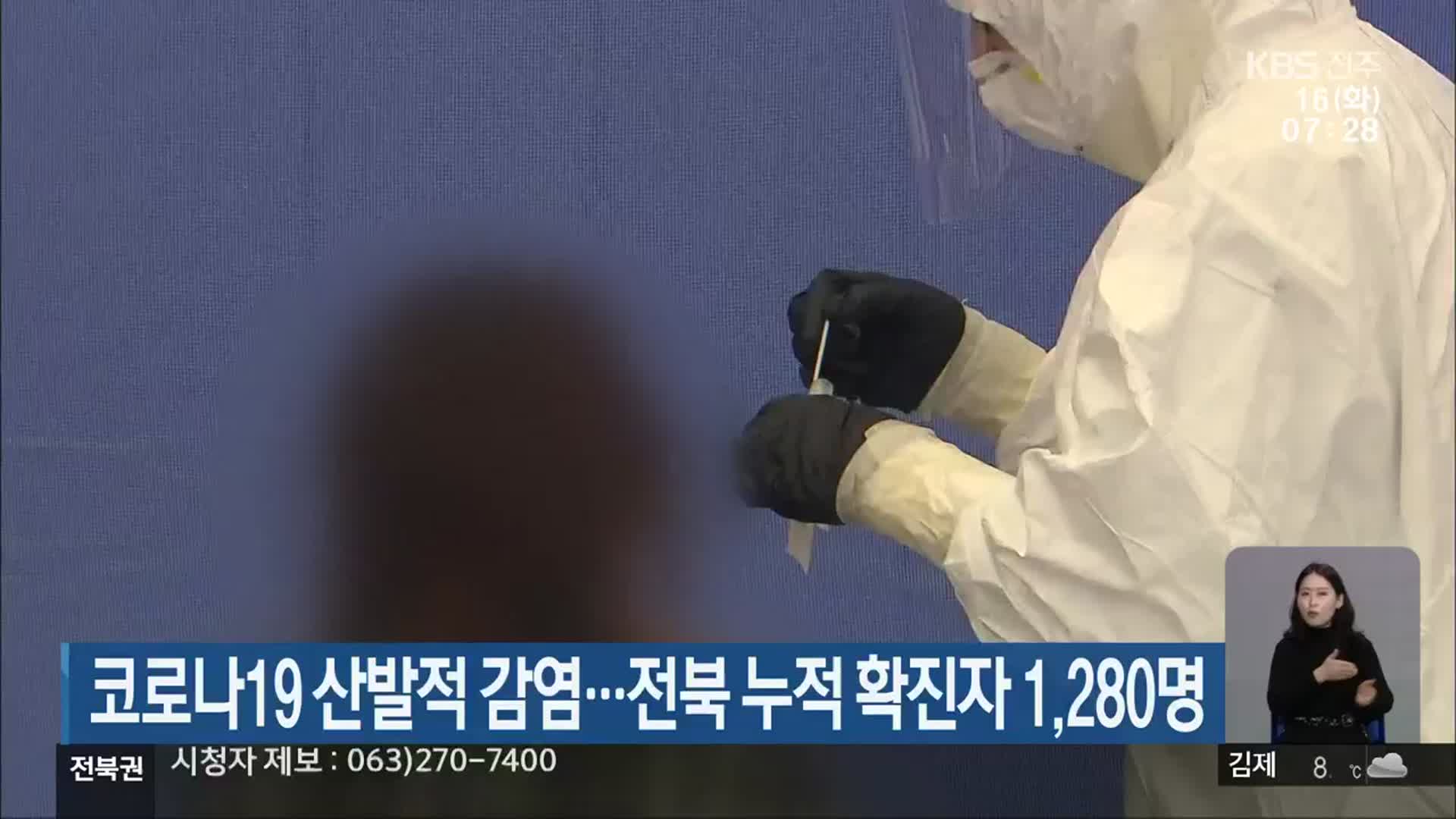 코로나19 산발적 감염…전북 누적 확진자 1,280명