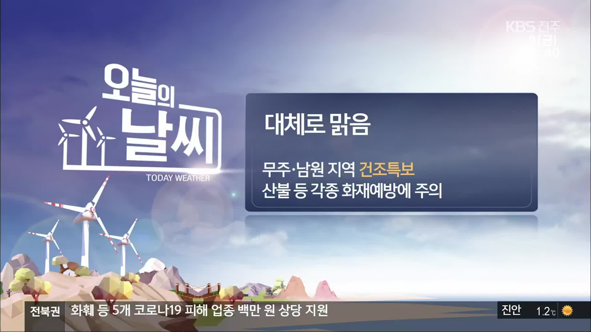 [날씨] 전북 대체로 맑음…무주·남원 ‘건조특보’