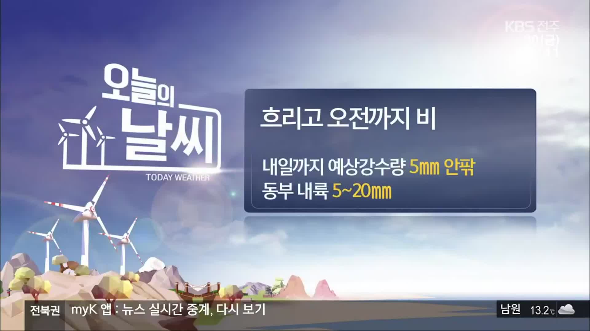 [날씨] 전북, 흐리고 오전까지 비…내일까지 5mm 안팎