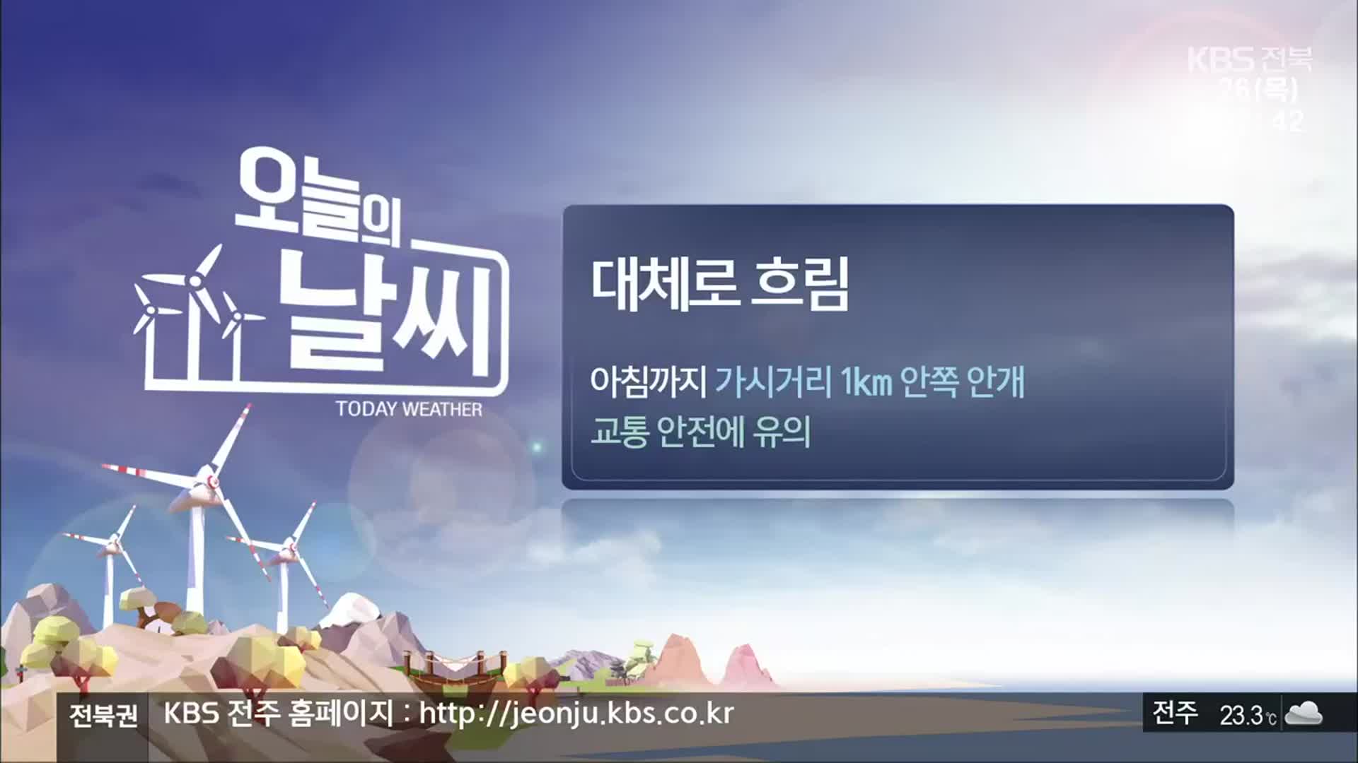 [날씨] 전북 대체로 흐림…아침까지 가시거리 1㎞ 안쪽 안개