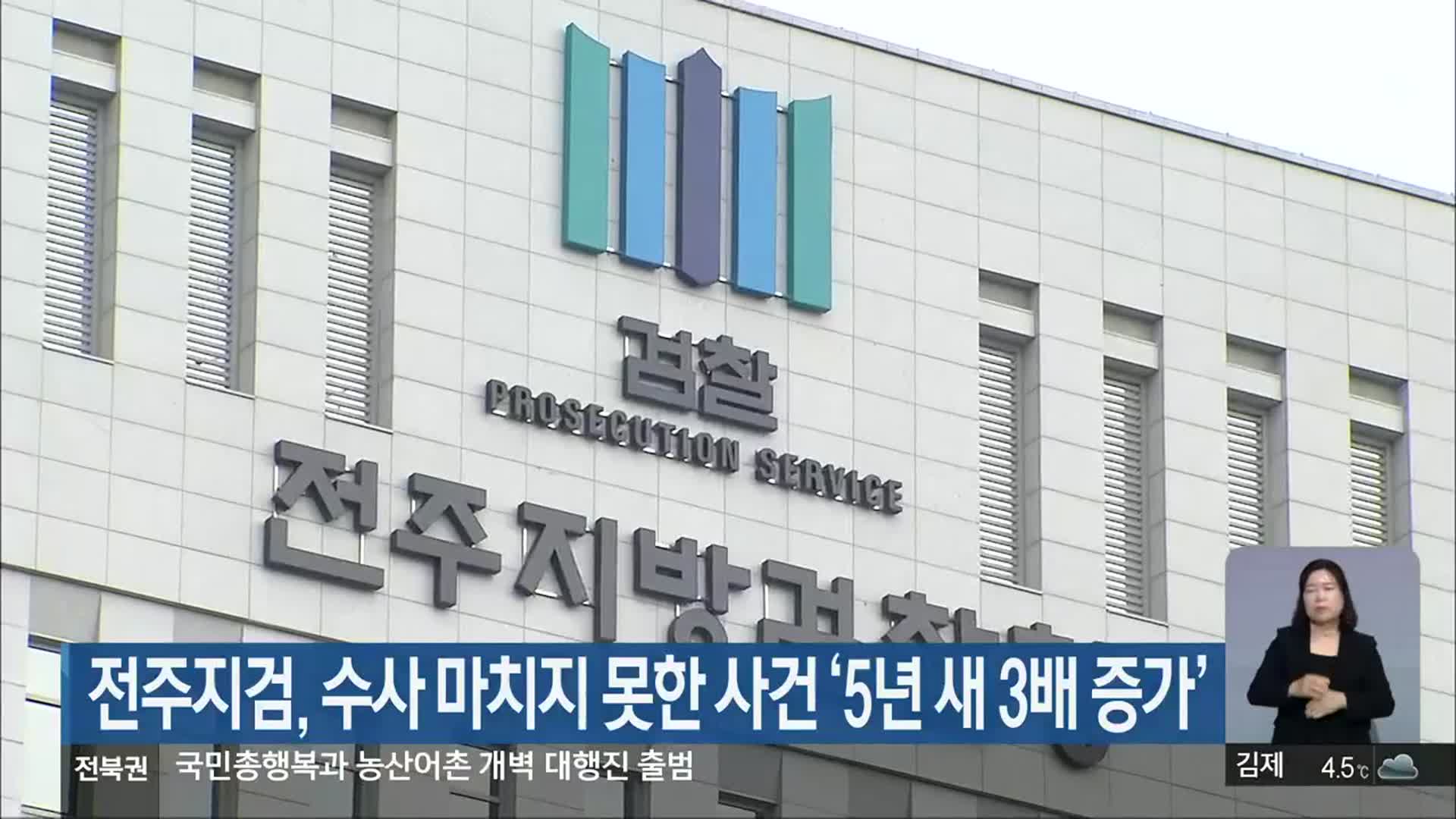 전주지검, 수사 마치지 못한 사건 ‘5년 새 3배 증가’