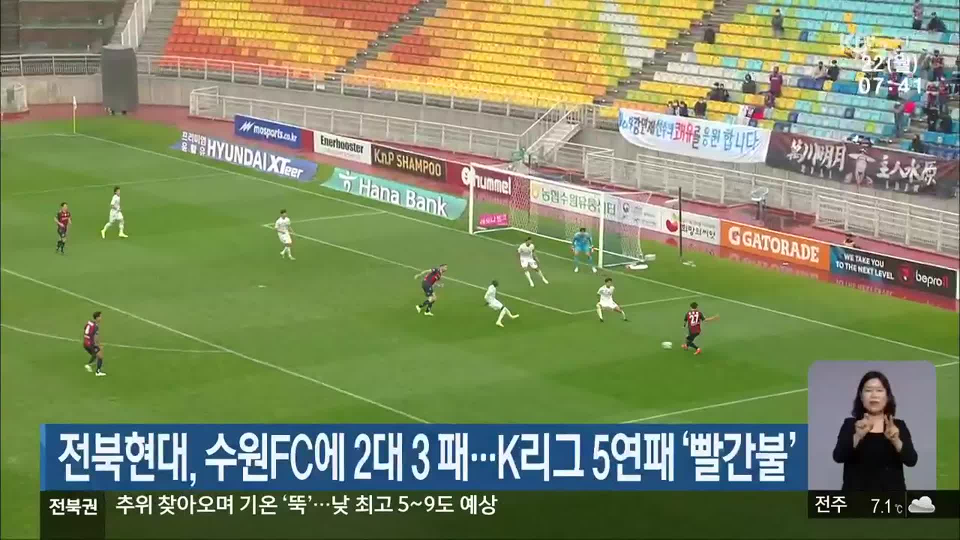 전북현대, 수원FC에 2대 3 패…K리그 5연패 ‘빨간불’