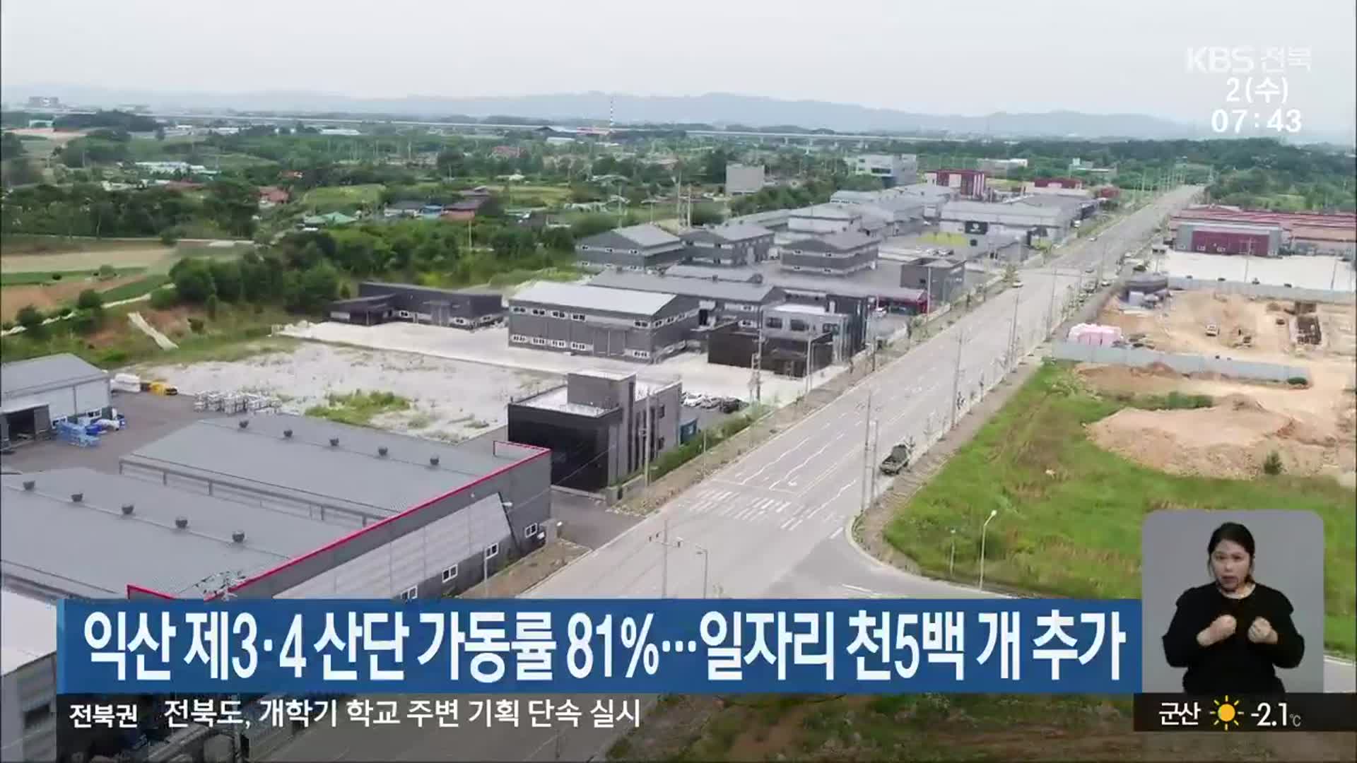 익산 제3·4 산단 가동률 81%…일자리 천5백 개 추가
