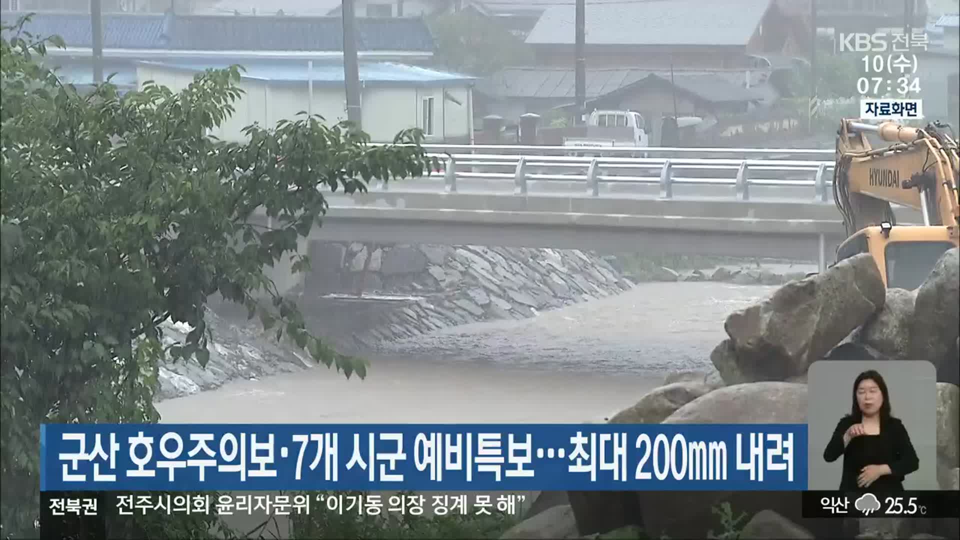 전북, 군산 호우주의보·7개 시군 예비특보…최대 200㎜ 내려