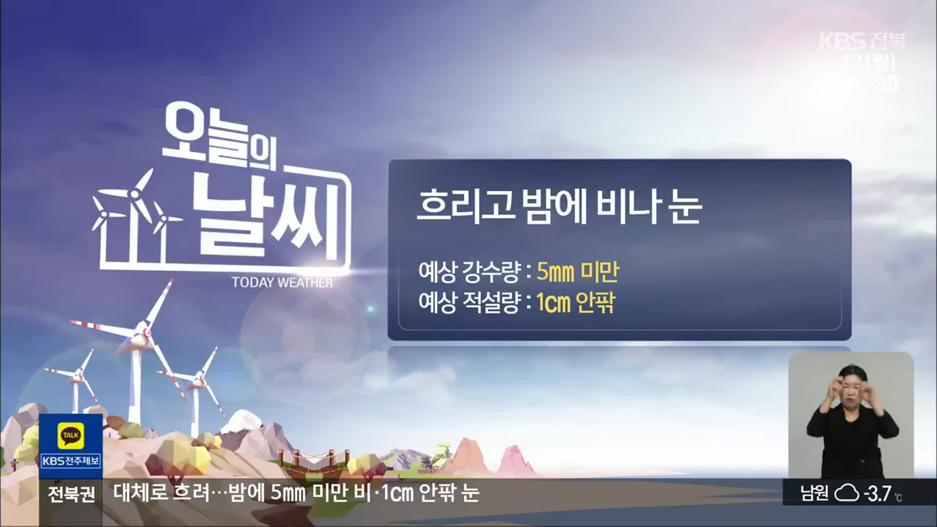 [날씨] 전북 밤에 5mm 미만 비·1cm 안팎 눈