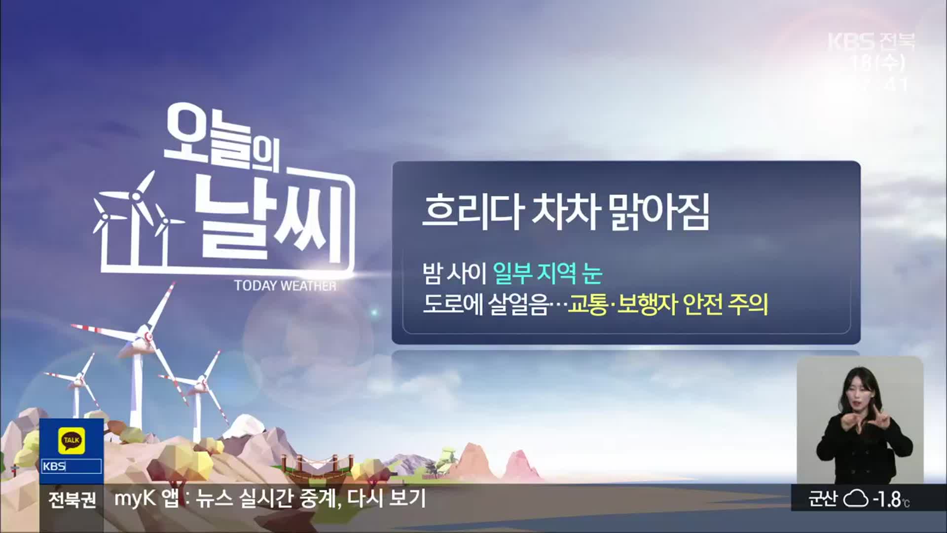 [날씨] 전북 흐리다 차차 맑아…도로에 살얼음 주의