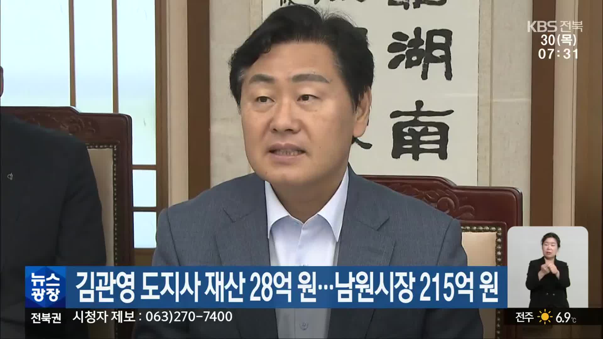 김관영 도지사 재산 28억 원…남원시장 215억 원