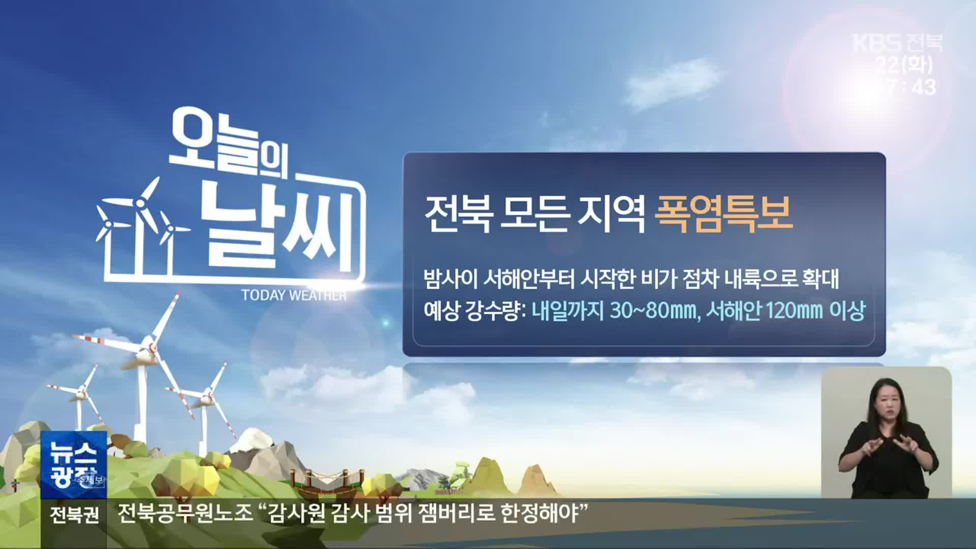 [날씨] 전북 전역 폭염특보…내일까지 최대 120mm 이상 비