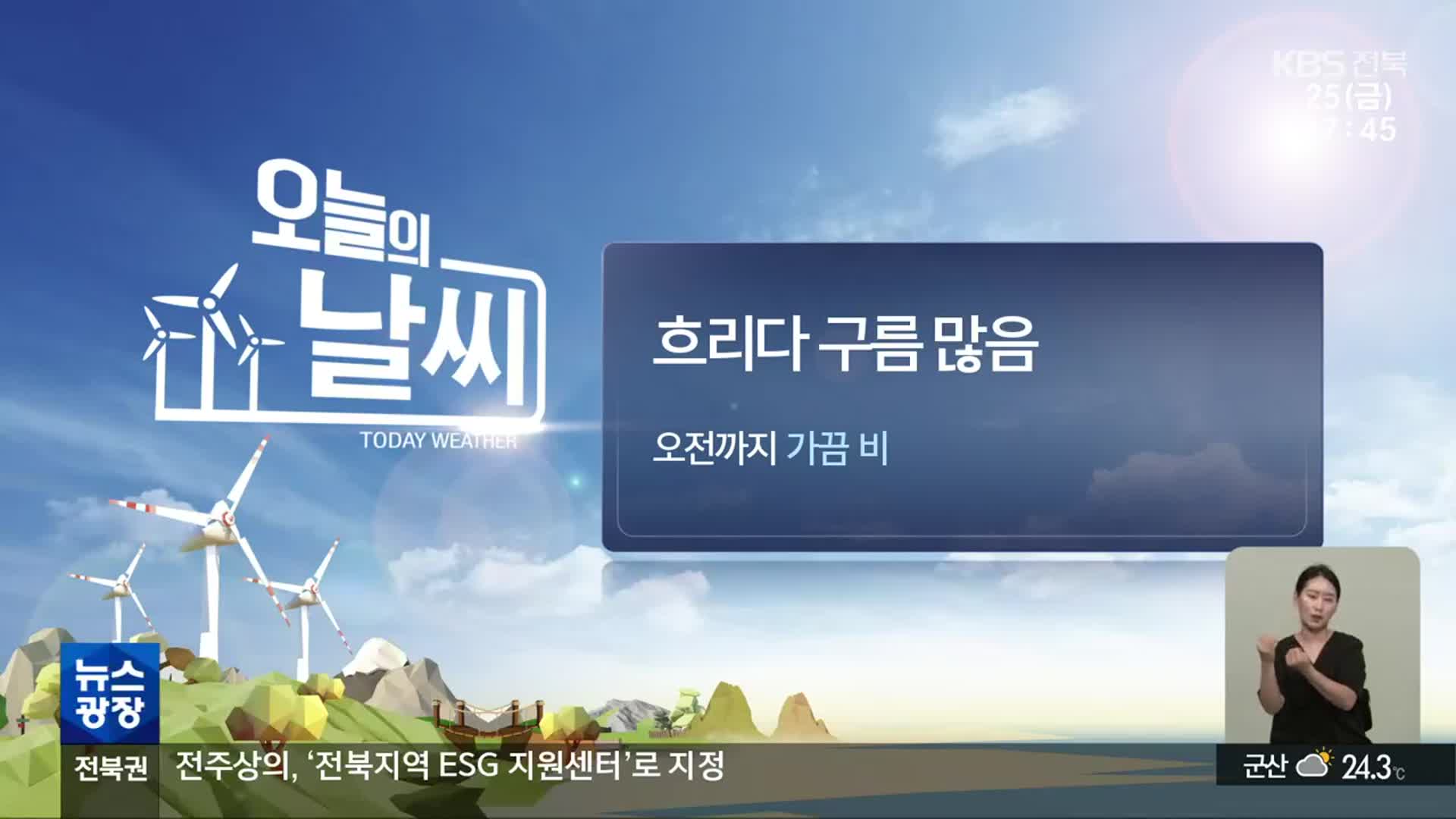 [날씨] 전북 흐리고 구름 많아…오전까지 가끔 비