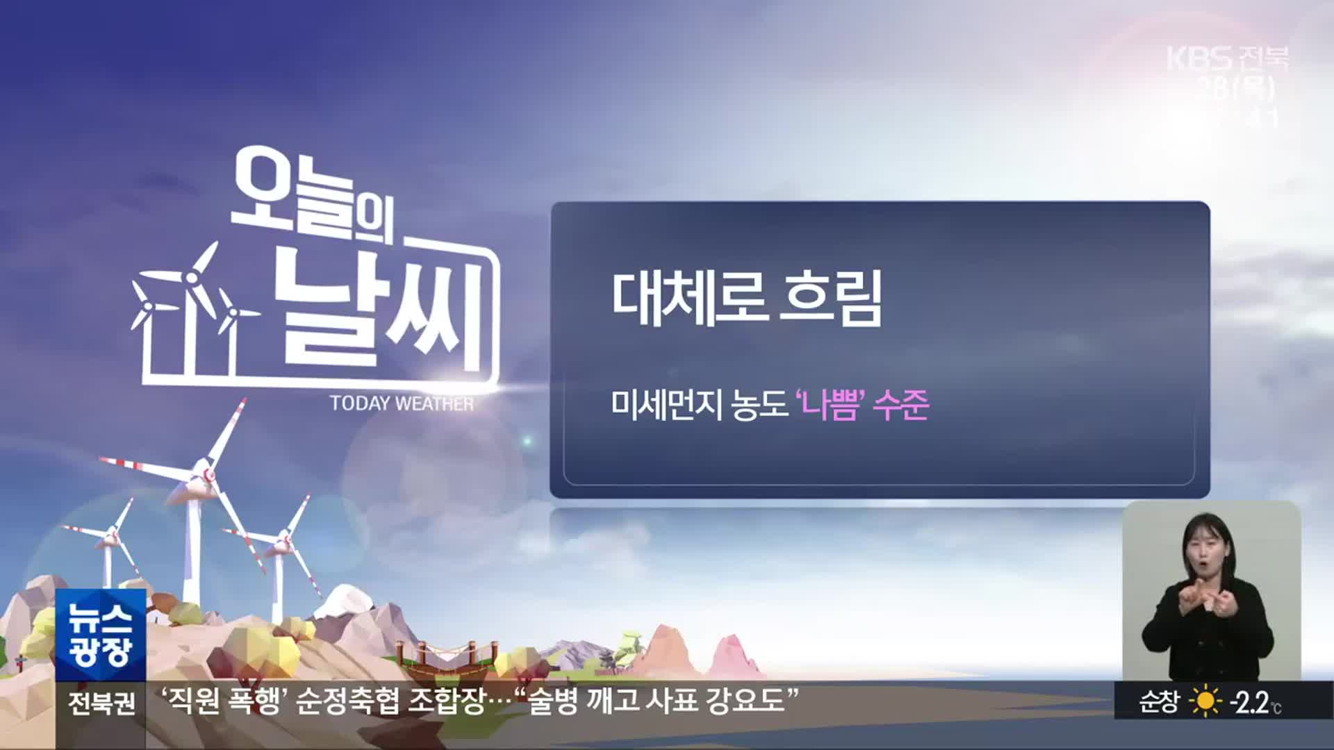 [날씨] 전북 대체로 흐려…미세먼지 ‘나쁨’ 수준