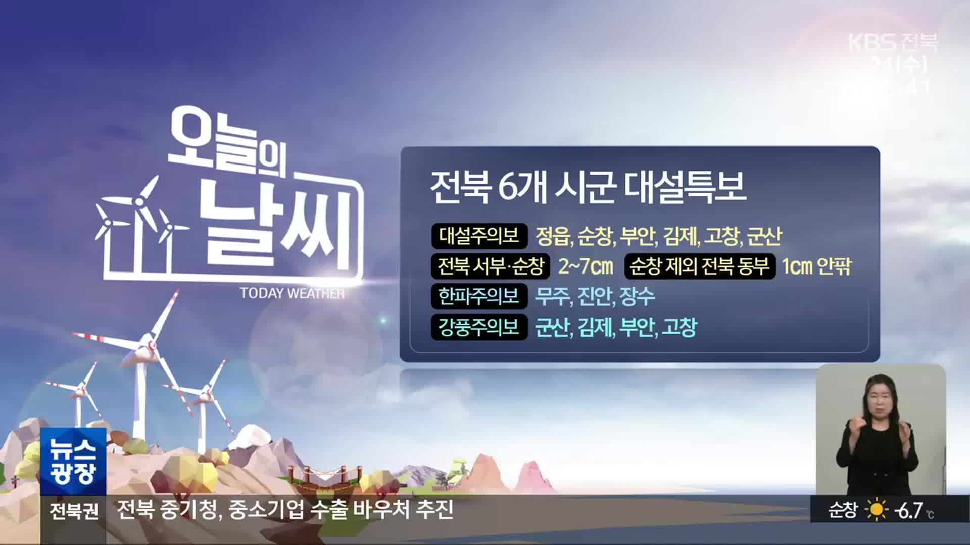 [날씨] 전북 6개 시군 대설특보…서부·순천 2~7cm 눈