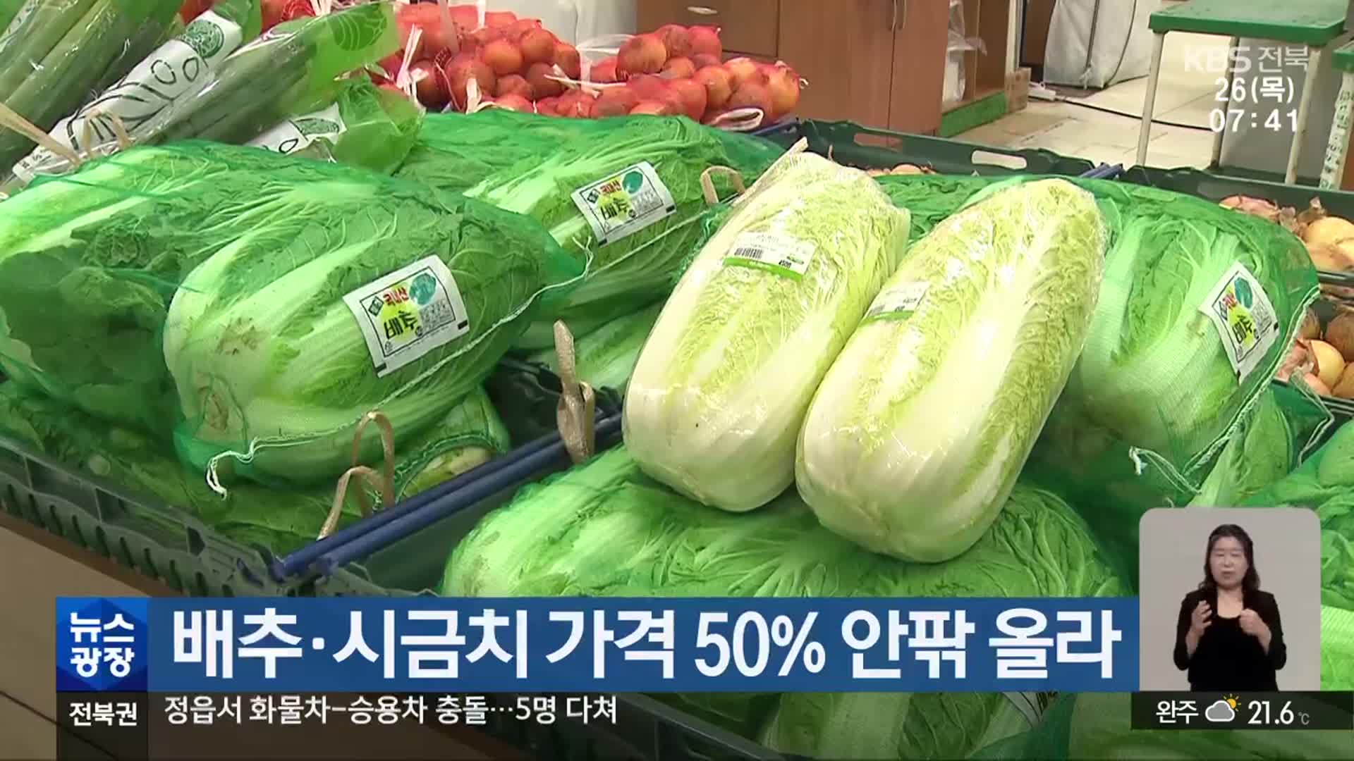 배추·시금치 가격 50% 안팎 올라