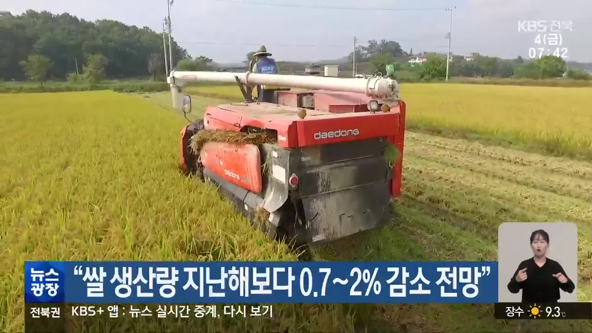 “쌀 생산량 지난해보다 0.7~2% 감소 전망”