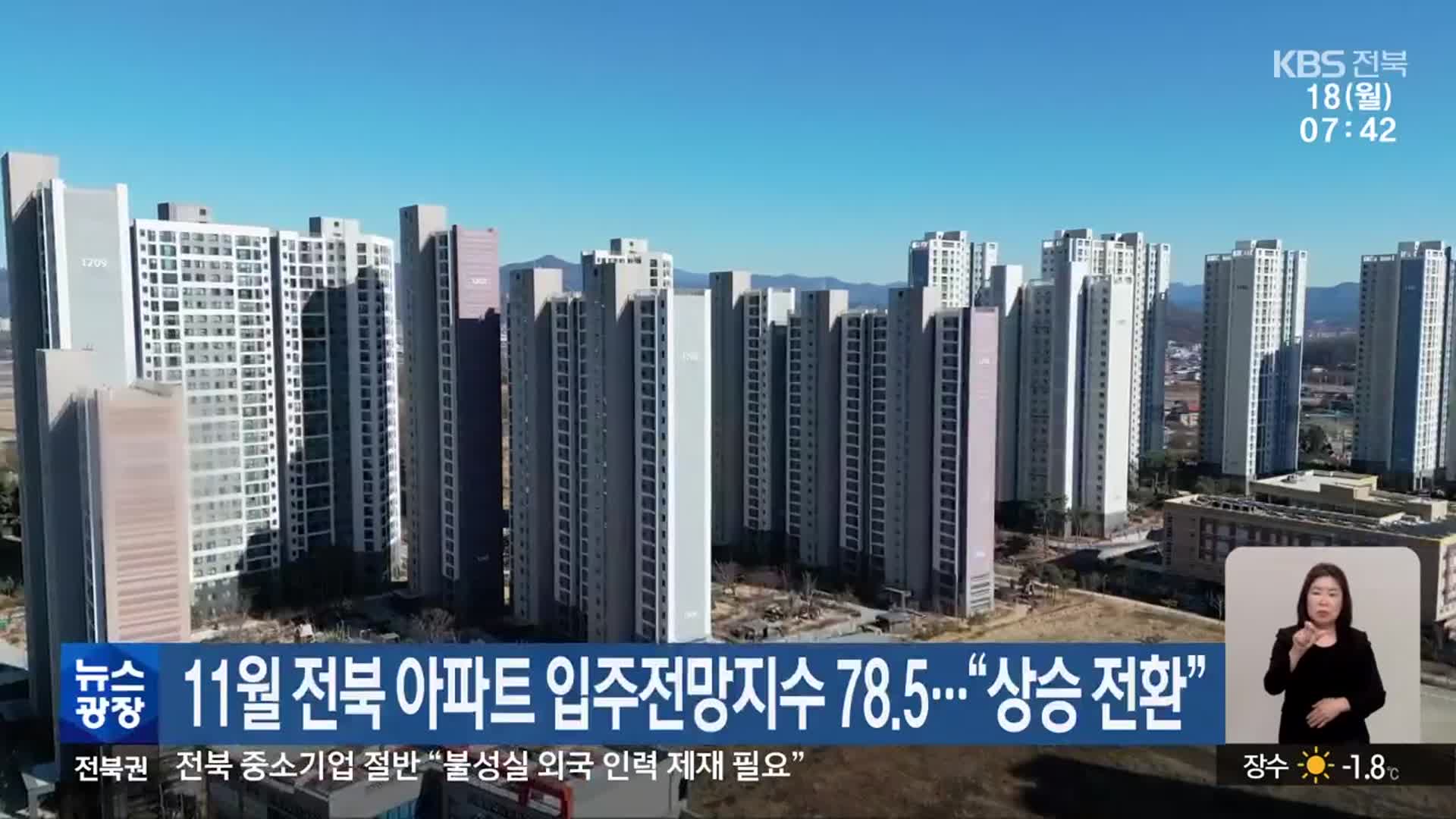 11월 전북 아파트 입주전망지수 78.5…“상승 전환”