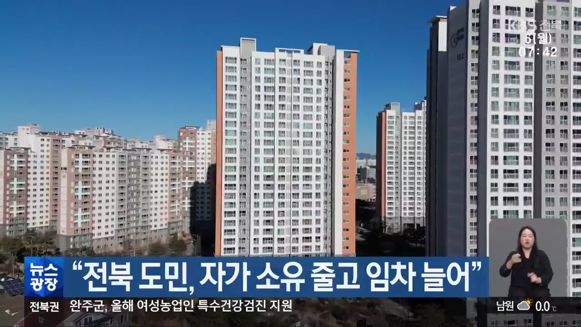 “전북 도민, 자가 소유 줄고 임차 늘어”