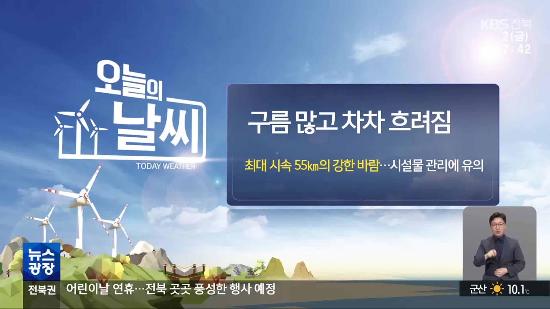 [날씨] 전북 구름 많고 차차 흐려져…강한 바람 유의