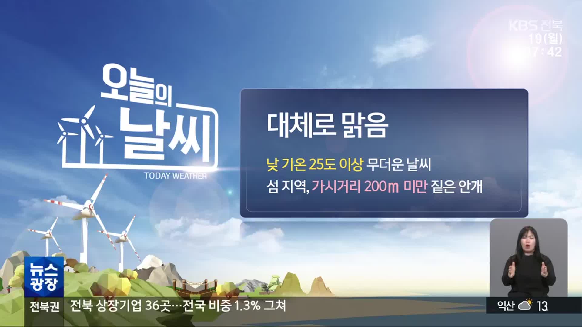[날씨] 전북 낮 25도 이상 무더위…섬 지역 짙은 안개