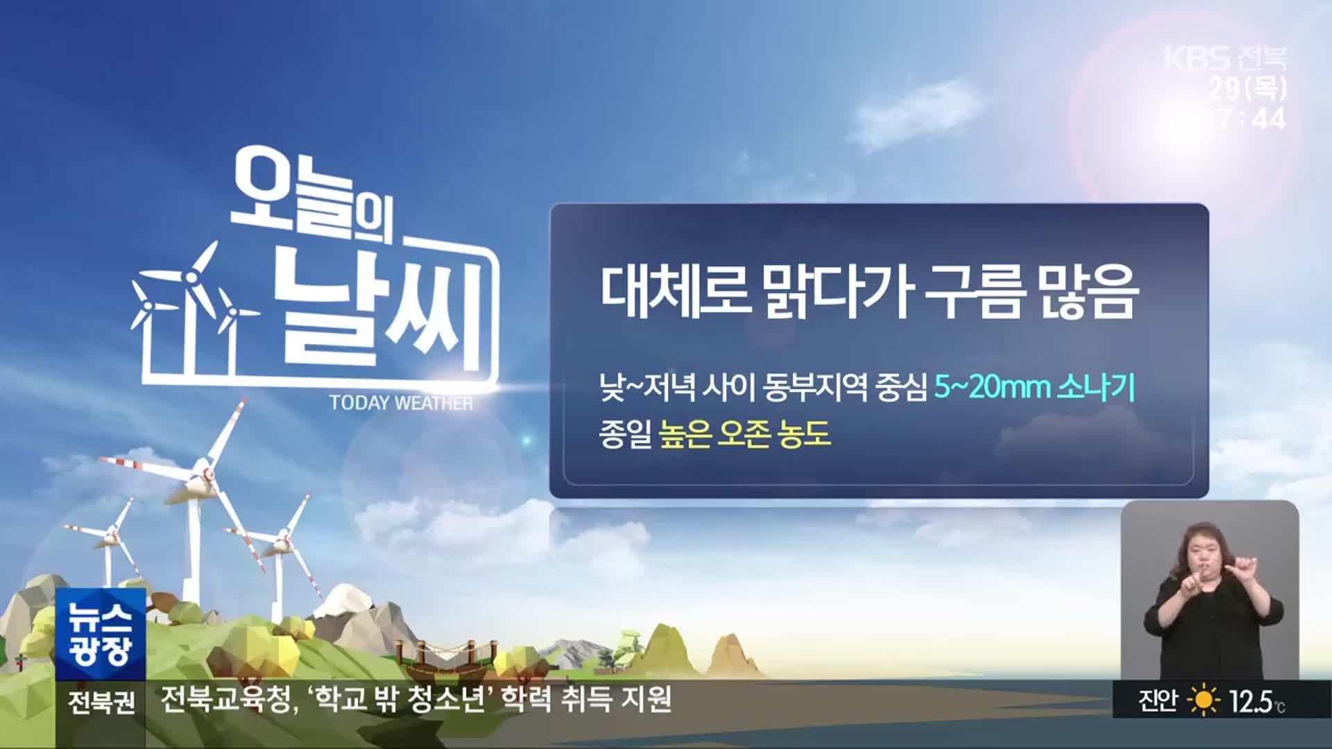 [날씨] 전북 동부 중심 낮~저녁 소나기…오존 종일 ‘높음’
