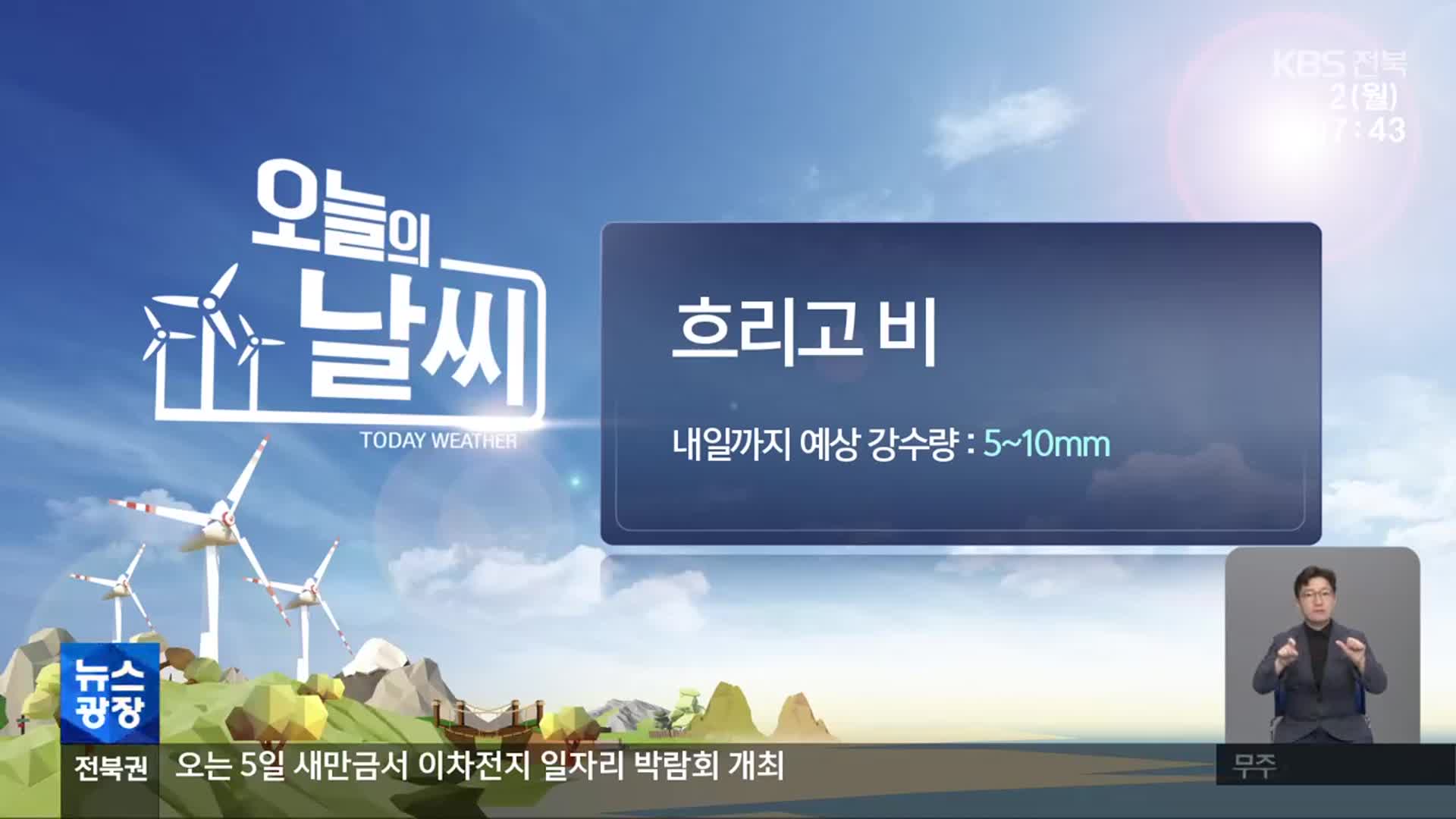 [날씨] 전북 대체로 흐리고 곳곳 비…예상 강수량 5~10mm