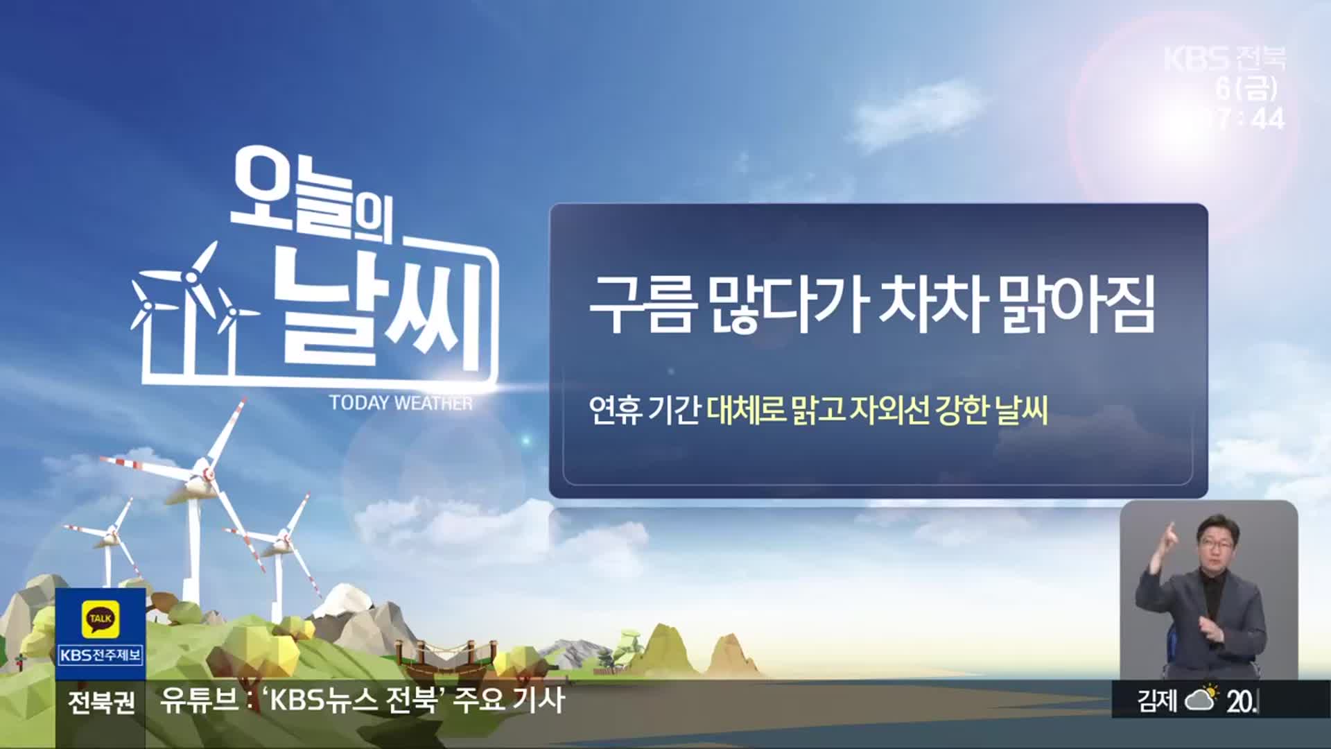 [날씨] 전북 구름 많다 차차 맑아져…강한 자외선 주의
