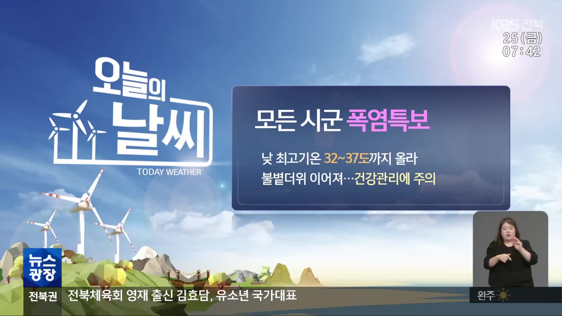 [날씨] 전북 모든 시·군 폭염특보…낮 최고 32~37도