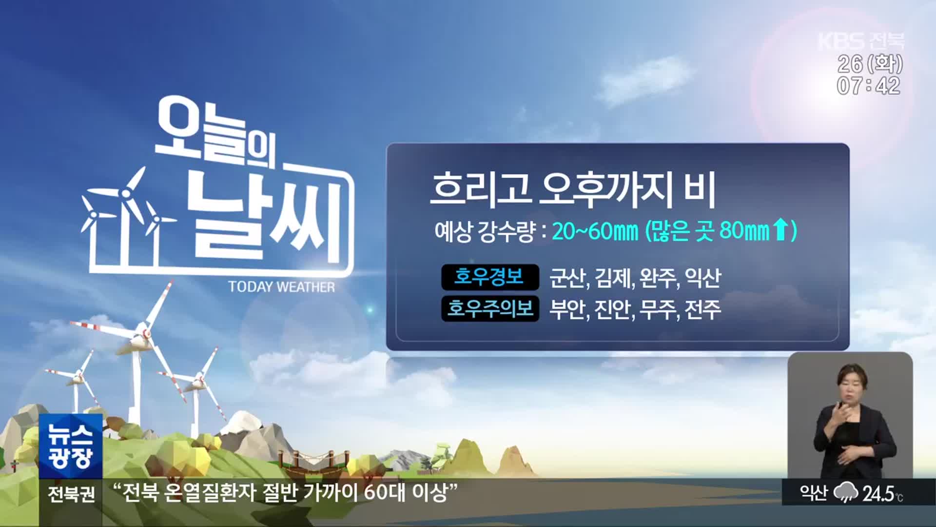 [날씨] 전북 흐리고 오후까지 비…서부 최대 80mm↑