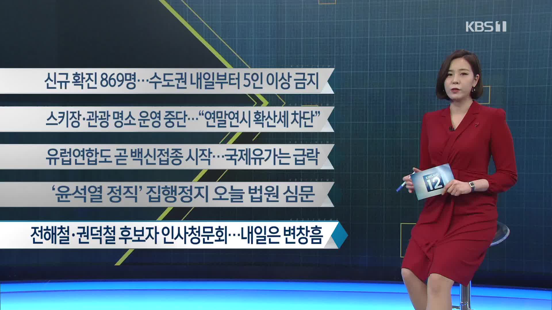 [이 시각 주요뉴스] 신규 확진 869명…수도권 내일부터 5인 이상 금지 외