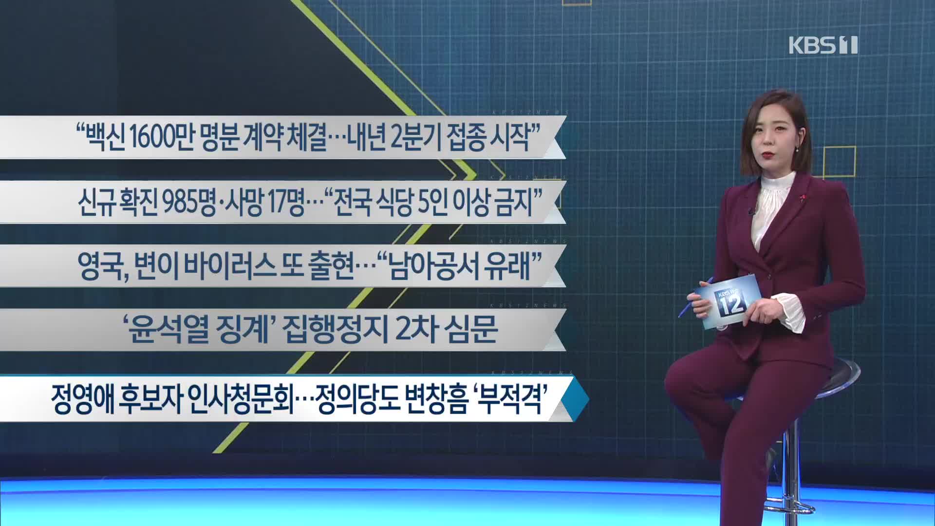 [이 시각 주요뉴스] “백신 1600만 명분 계약 체결…내년 2분기 접종 시작” 외